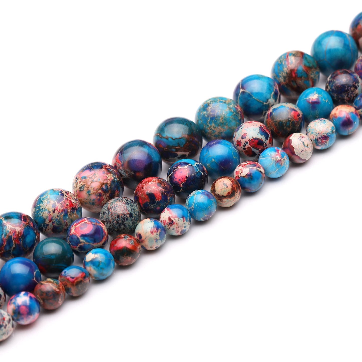 Youngbling Natural Gemstone Beads for Jewelry Making,8mm Blue Imperial Jasper Polished Round Smooth Stone Boho Beads for Bracelet Necklace 15 Inch(Blue Imperial Jasper,8mm)
