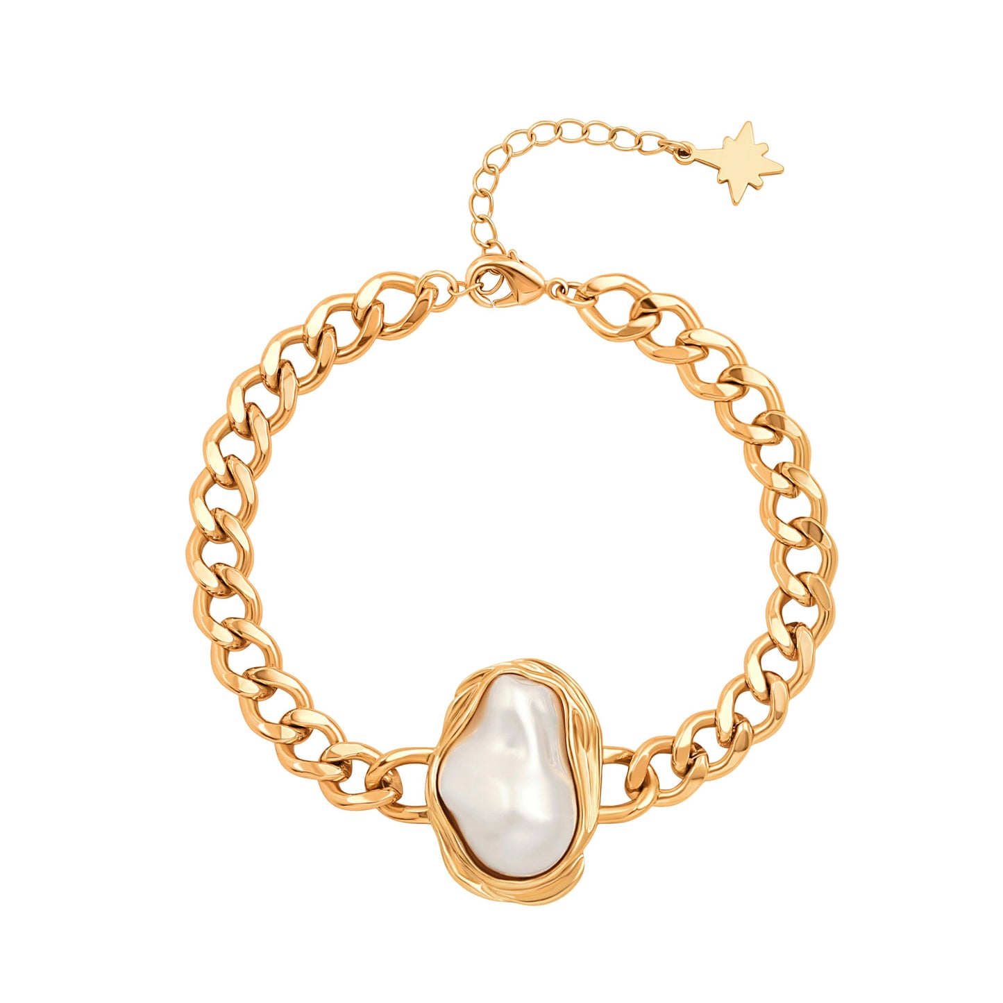 SOFYBJA Dainty 18K Gold Pearl Cuban Chain Link Bracelet for Women Personalized Adjustable Bracelet Layered Jewelry