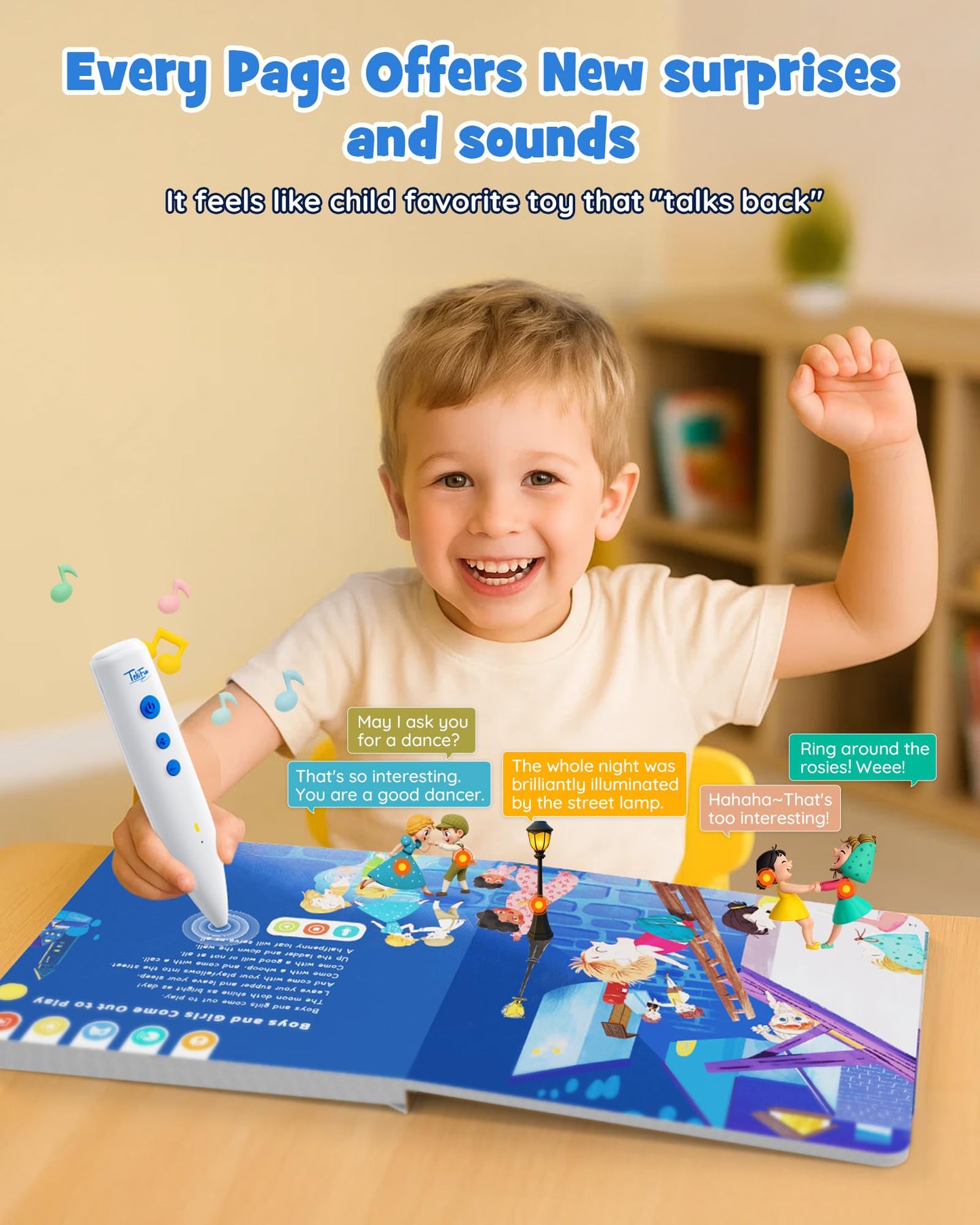 Musical Word Talking Pen Book Set, Interactive Audio Sound Books, Learning Education Toys, Early Educational Autism Therapy Birthdays for Toddlers Kids 1 2 3 4 5