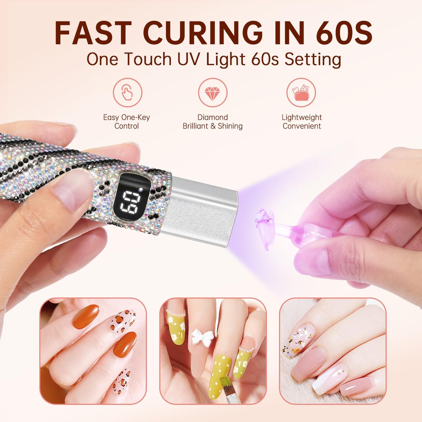 CHRISTINE SHELLY Handheld UV Light for Gel Nails, Mini LED Cordless Nail Lamp for Gel Nail Polish, Portable Flash Cure Lamp, Rechargeable USB Nail Dryer with LCD Display Fast Curing Home DIY