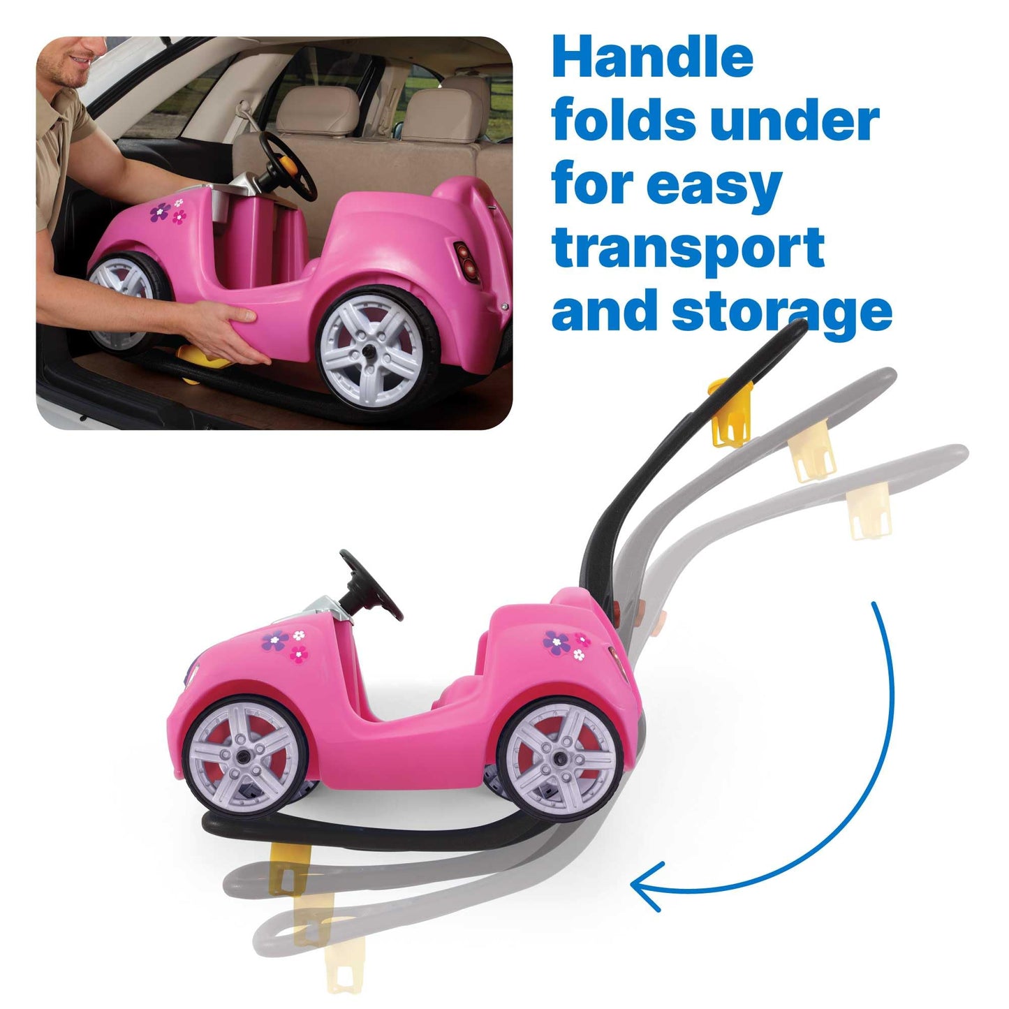 Step2 Whisper Ride II Kids Push Cars, Ride On Car, Seat Belt, Horn, Toddlers Ages 1.5 – 4 Years Old, Max Weight 50 lbs., Quick Storage, Stroller Substitute, Pink