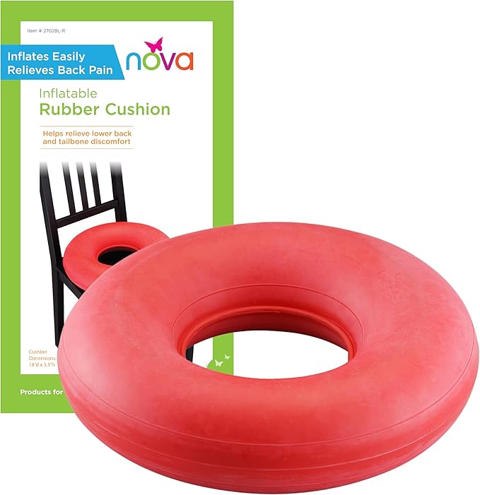 NOVA Inflatable Donut Cushion, Easy to Inflate and Deflate Seat Cushion, Durable Rubber and Easy to Clean,Red 18 Inch (Pack of 1)