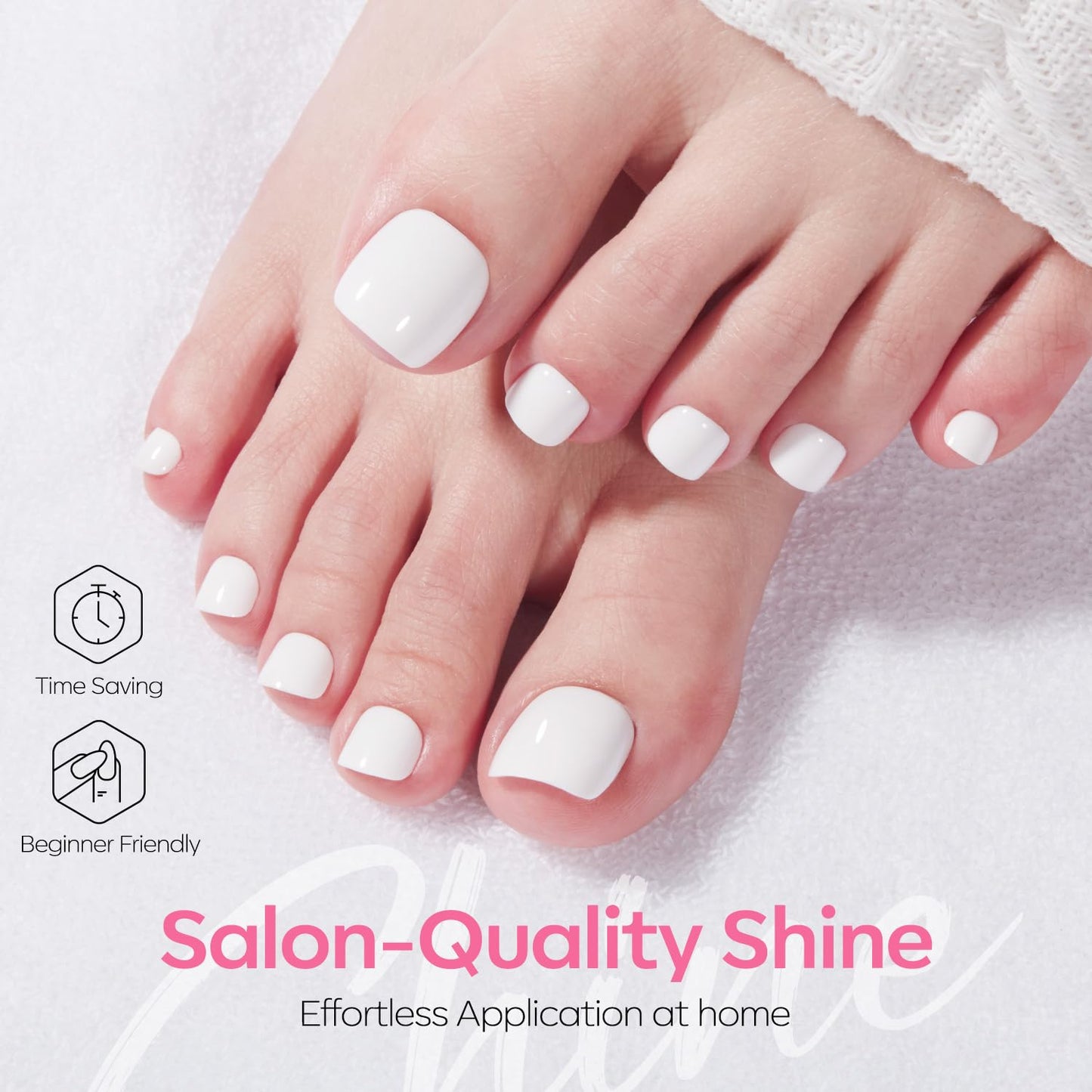 Modelones Press on Toenails Short, White Toe Press on Nails Square, Reusable Nail Kit with Nail Glue Adhesive Tabs Mini Nail File, Toe Nails 36Pcs 18Sizes, Spring Summer Women Girl Gift