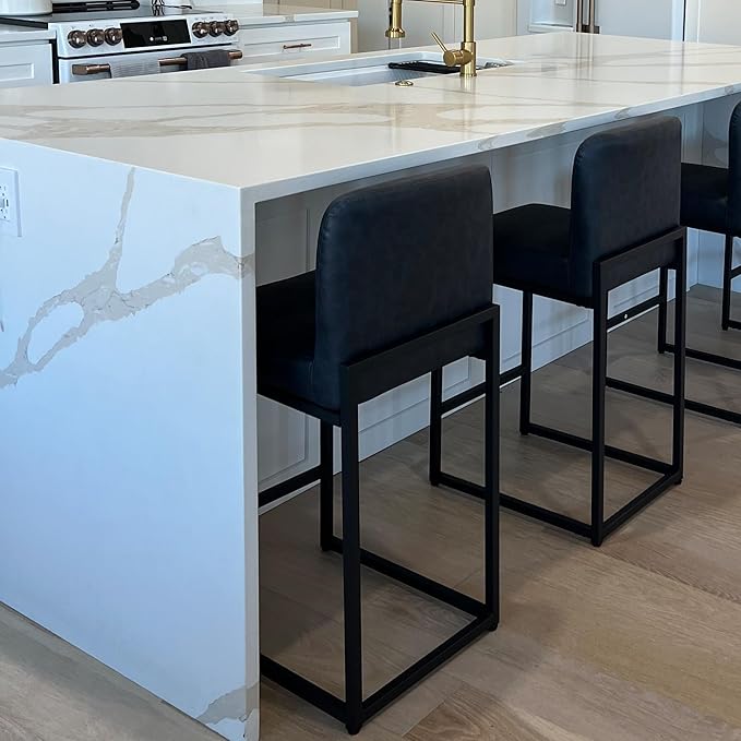 PHI VILLA Bar Stools Set of 4 - Counter Height Chairs Faux Leather Barstools 24 inch Bar Stool, Kitchen Stool with Back
