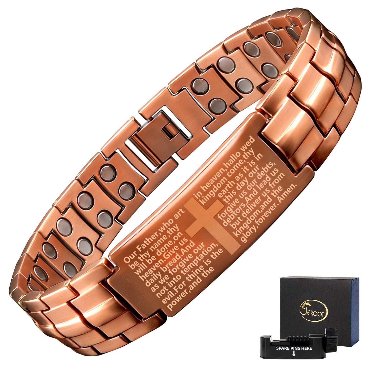 JEROOT Men's 99.99% Pure Copper Magnetic Bracelet, 3500 Gauss Magnets Adjustable with Sizing Tool