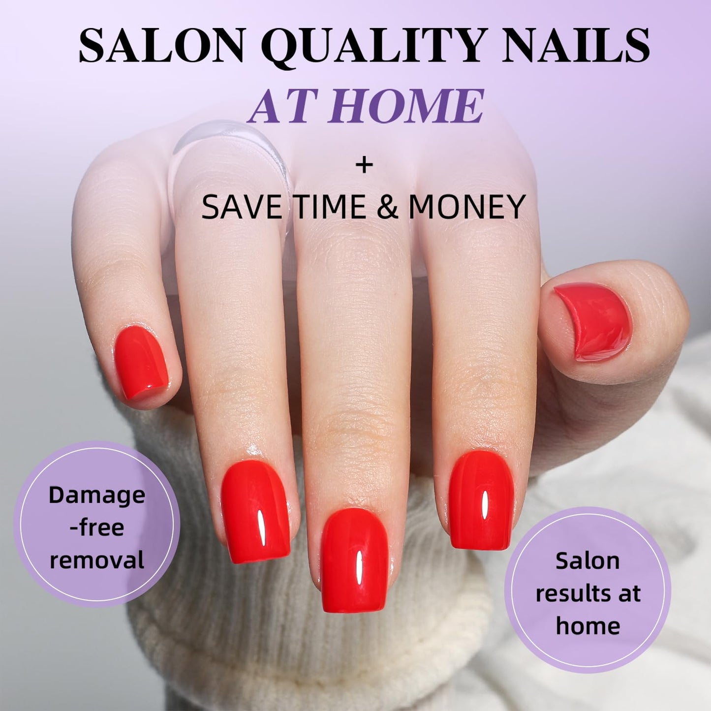 Red Press On Nails - Short Square Bright Red Press On Nails for Women, Reusable Glossy Fake Nails Kit with Glue, 30 Pieces in 15 Sizes