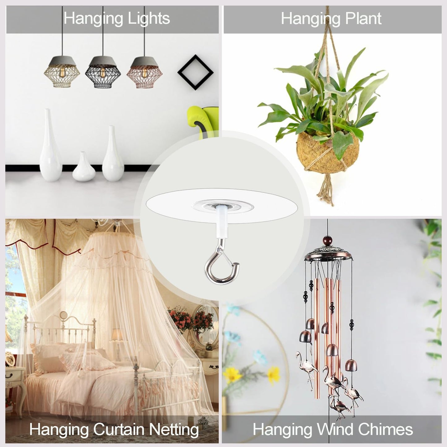 Crhexpva No Hole Adhesive Ceiling Hooks for Popcorn Concrete Textured Ceiling Unsmooth Wall Surface, No Drilling Self Adhesive Ceiling Hooks