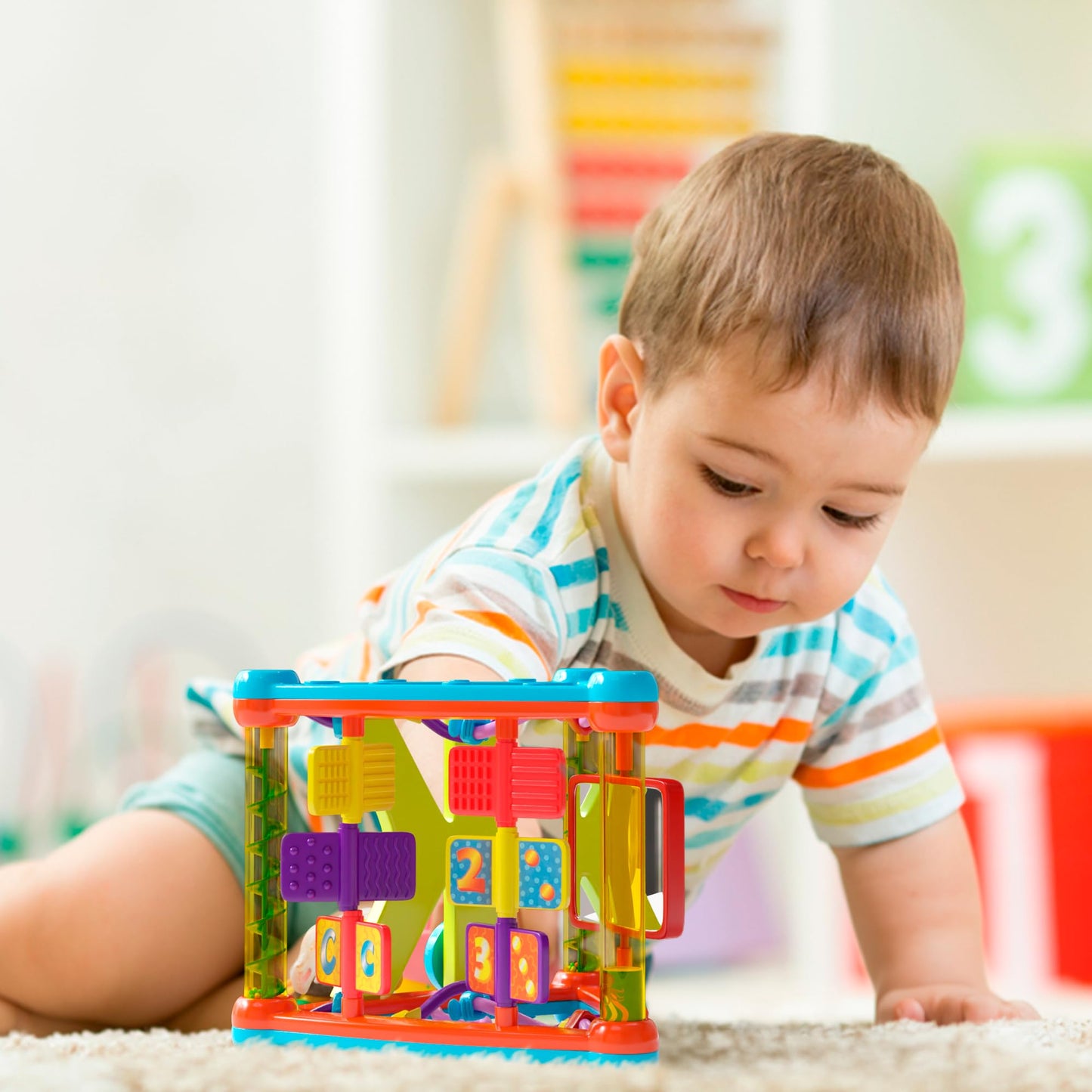 Lollipop Interactive Toddler Activity Triangle - Montessori Toys for Toddlers - Activity Cube for Play and Learning Educational Busy Cube with Shapes, Colors, and Spinners