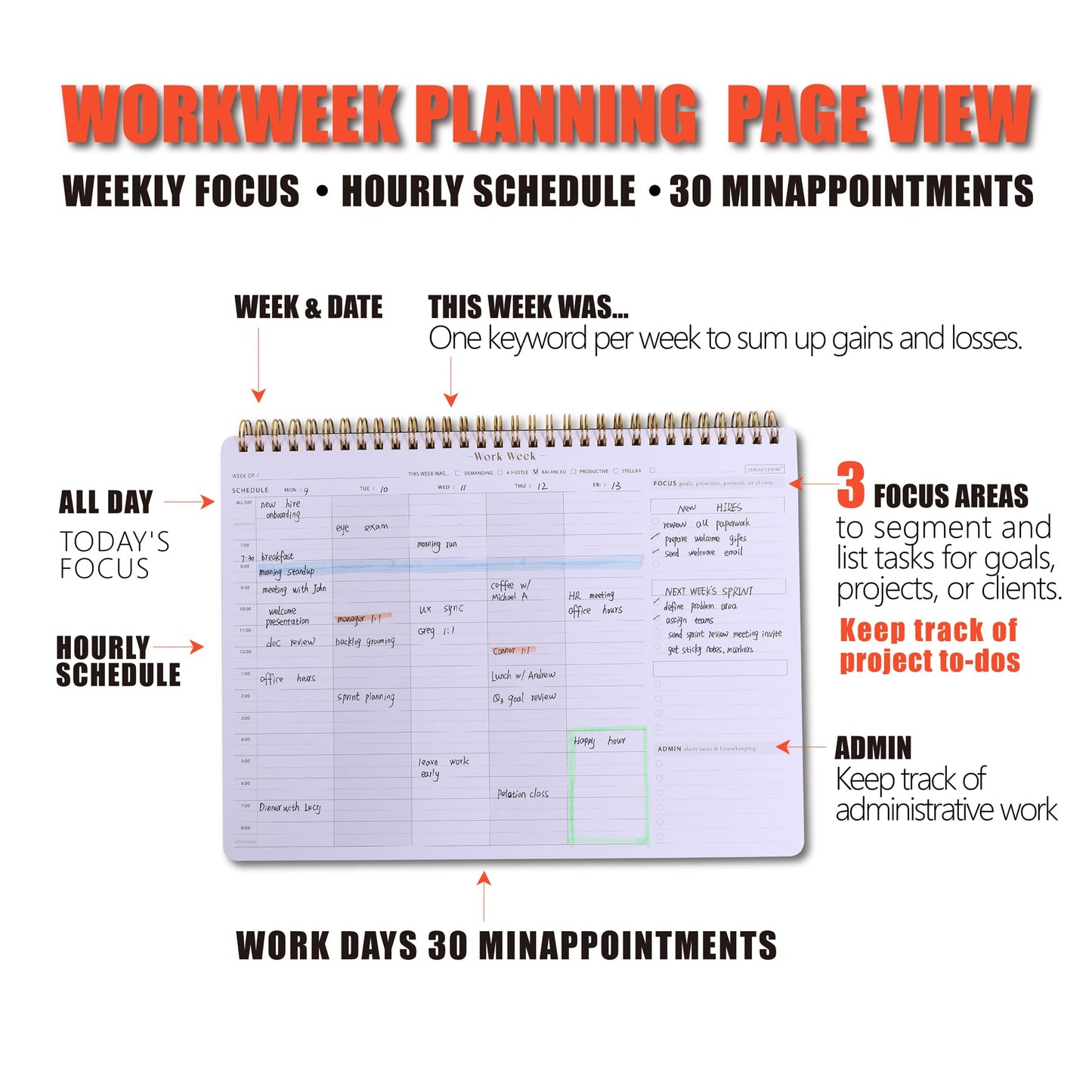 Weekly To Do List Planner with Hourly Schedule - A4 Workweek Desk Pad, 54 Sheets Weekday Planning Notepad, Workday Appointment Planner Book to Organize Your Daily Productivity - Undated Agenda
