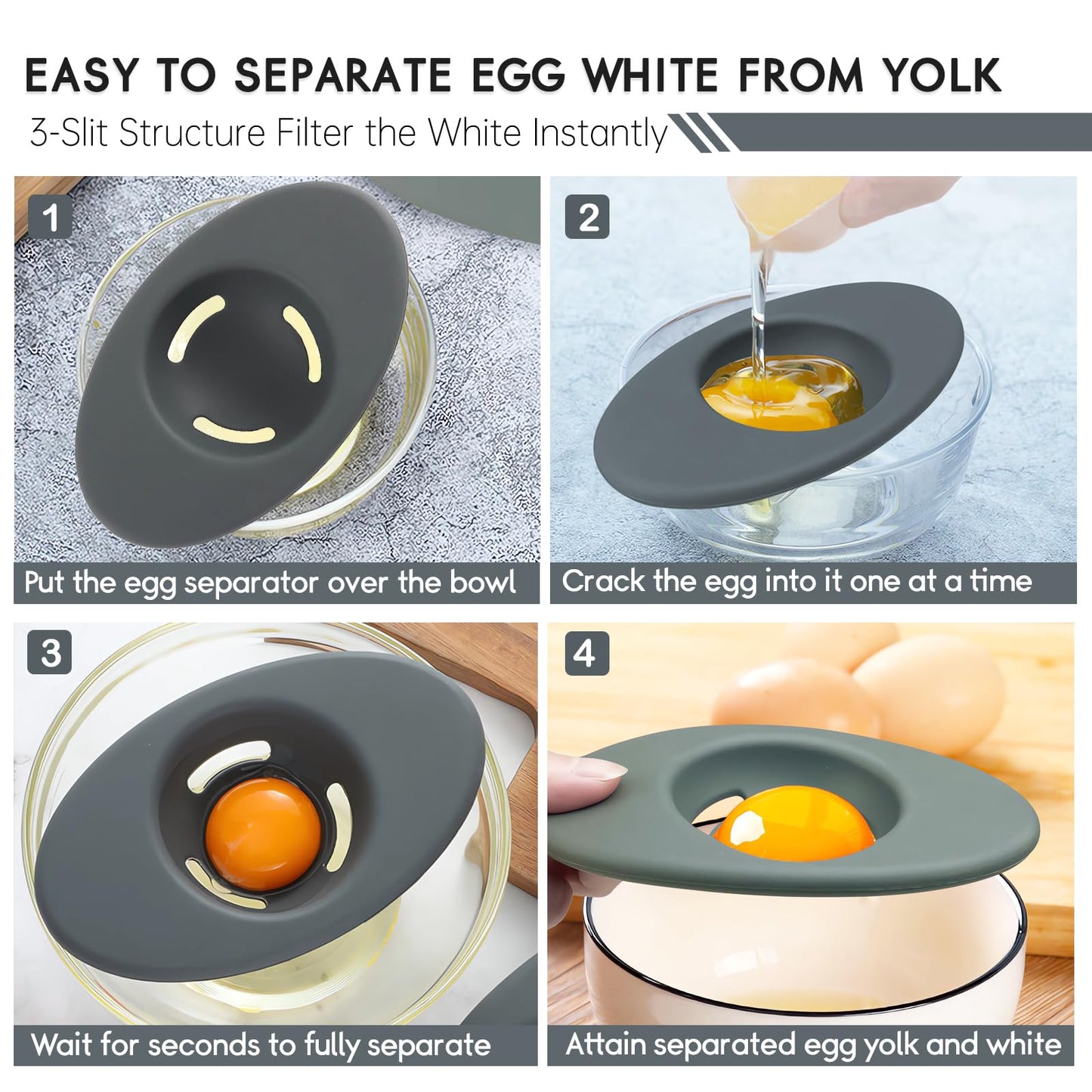 2PCS Silicone Egg Separators, Food-Silicone Egg White Separator, 3-Slit Egg White Separator from Yolk for Baking, Must-Have Egg Separator Tool, Set of 2