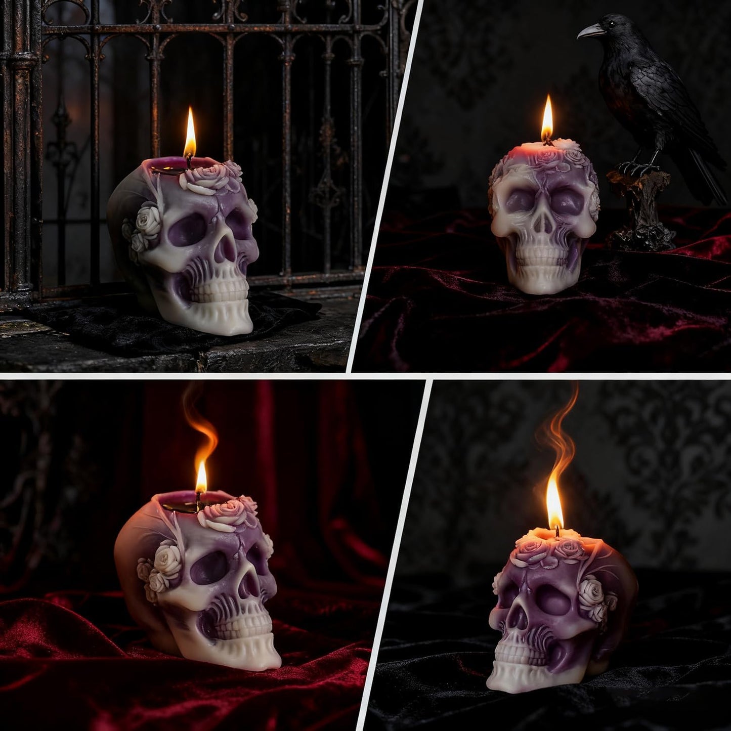 Sungmor Purple Skull Shaped Candles - Halloween Decor, Day of the Dead Gifts, Gothic Home Decor Candles, Unique Scented Candle for Spooky Ambiance, Set of 2, 100% Natural Soy Wax Decorative Candle