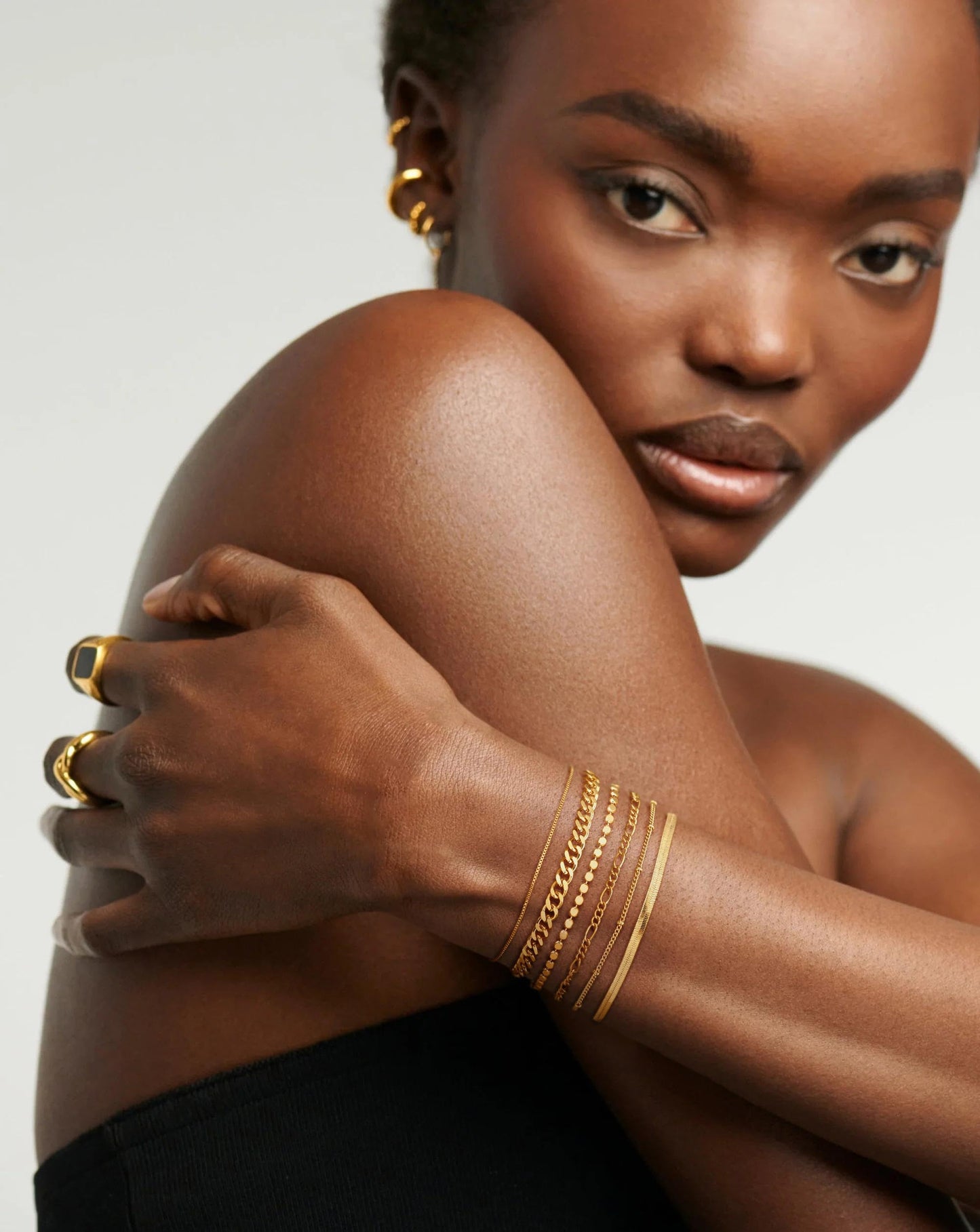 DEARMAY Dainty 14K Gold Plated Chain Bracelet Set for Womens Trendy Waterproof Gold Jewelry Fashion Stackable Box Cuban Figaro Herringbone Link Bracelets Pack Stack Gifts