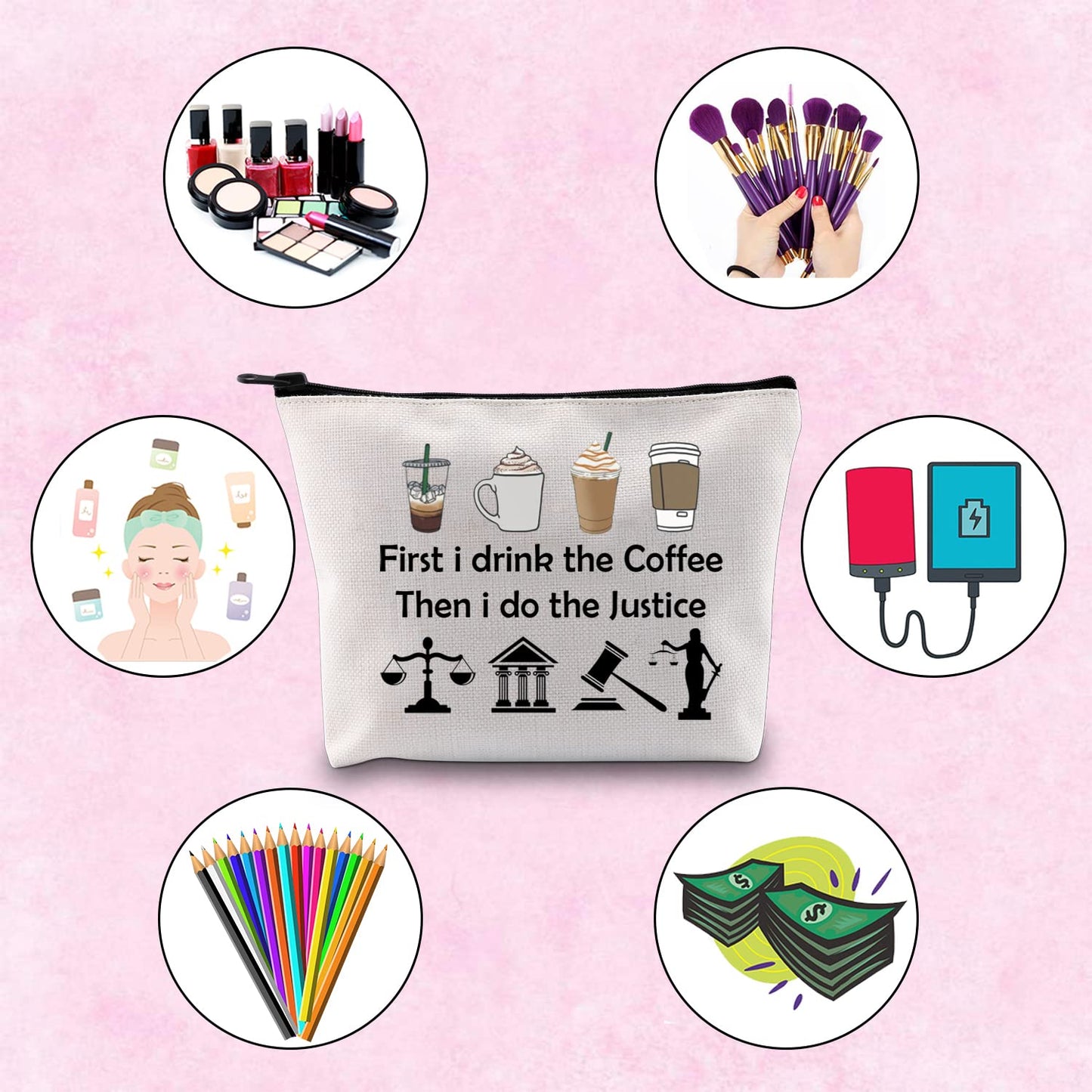 TSOTMO Lawyer Gift First I Drink The Coffee Then I Do The Justice Attorney Zipper Pouch Makeup Bag Law Student Gift (do the Justice)