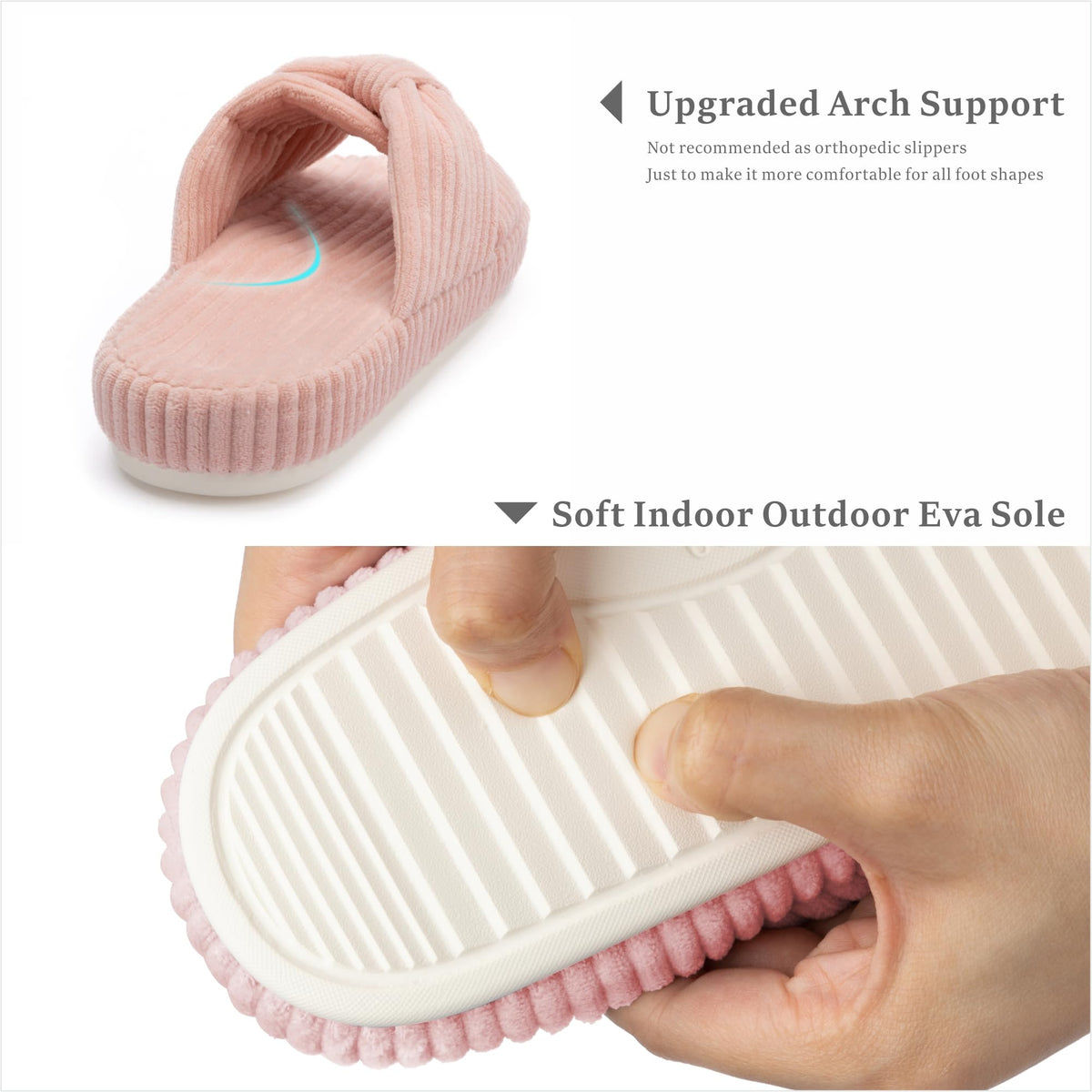 Slippers for Women Memory Foam House Bedroom Corduroy Bow Crossbands Slipper Shoes Comfy Trendy Gift Slippers Pink Size 9 10 8.5