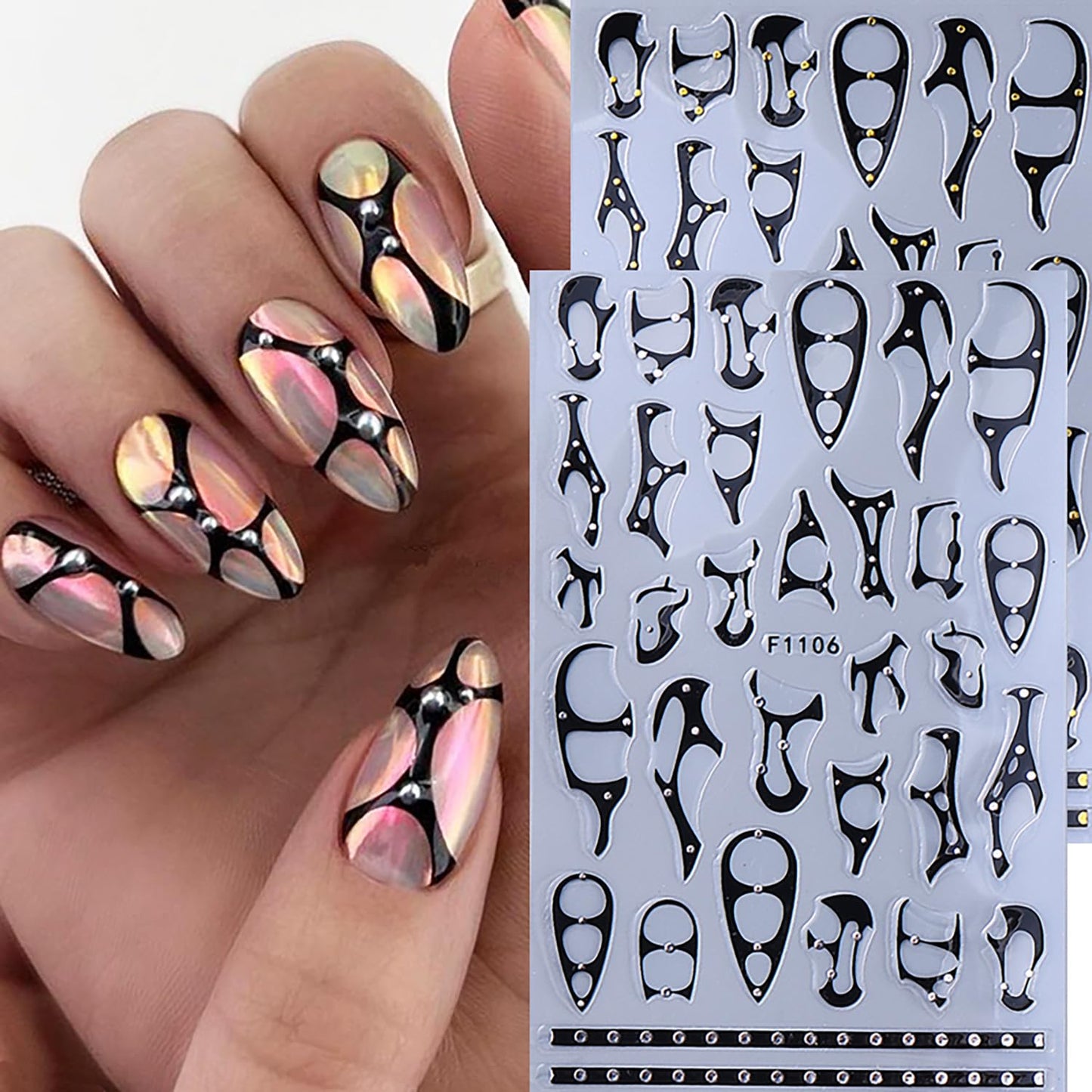 8 Sheets Goth Nail Stickers for Nail Art 3D Punk Style Black Belt Nail Art Stickers Gold Silver Flame Lines Nail Decals Self-Adhesive Centipede Pattern Irregular Geometric Lines Nail Design for Women