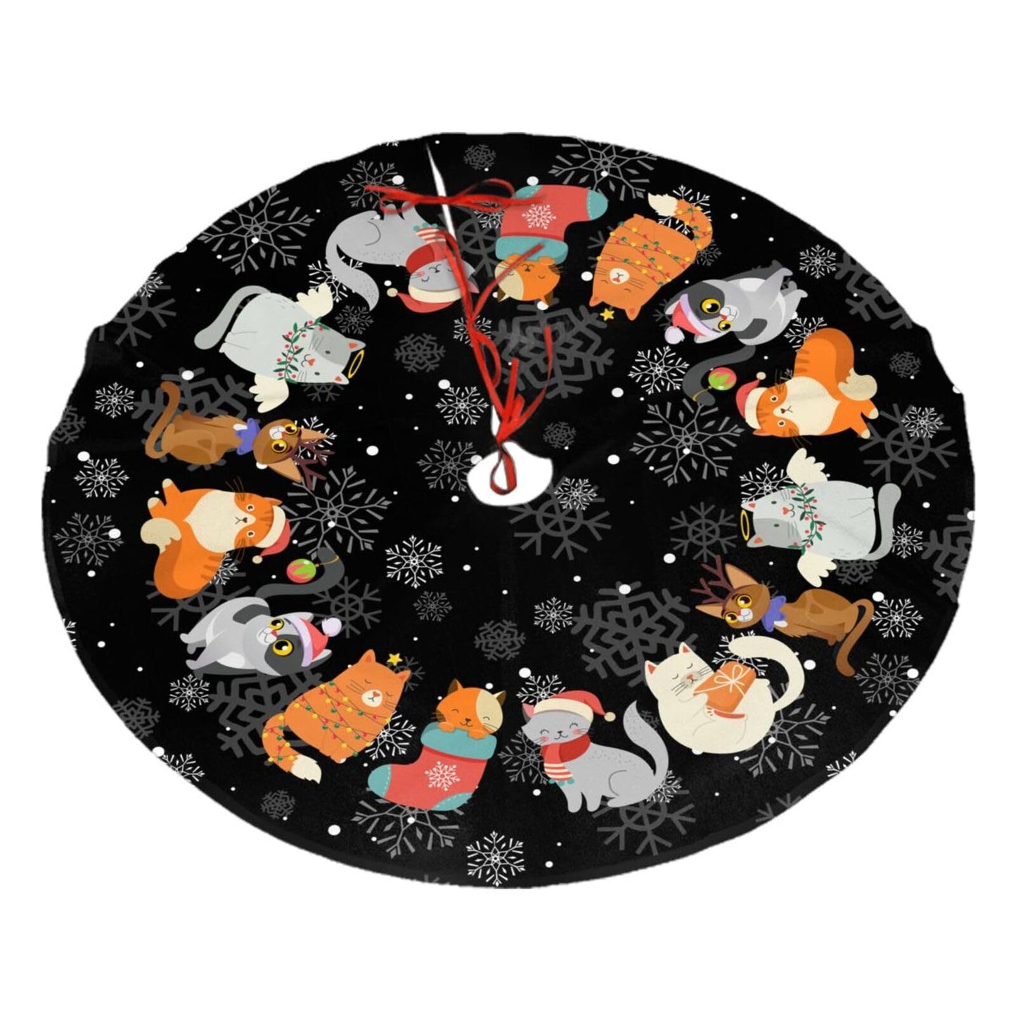 Black Cat Christmas Tree Skirt Gorgeous for Xmas Party Ornaments Holiday Decoration Accessory 30"