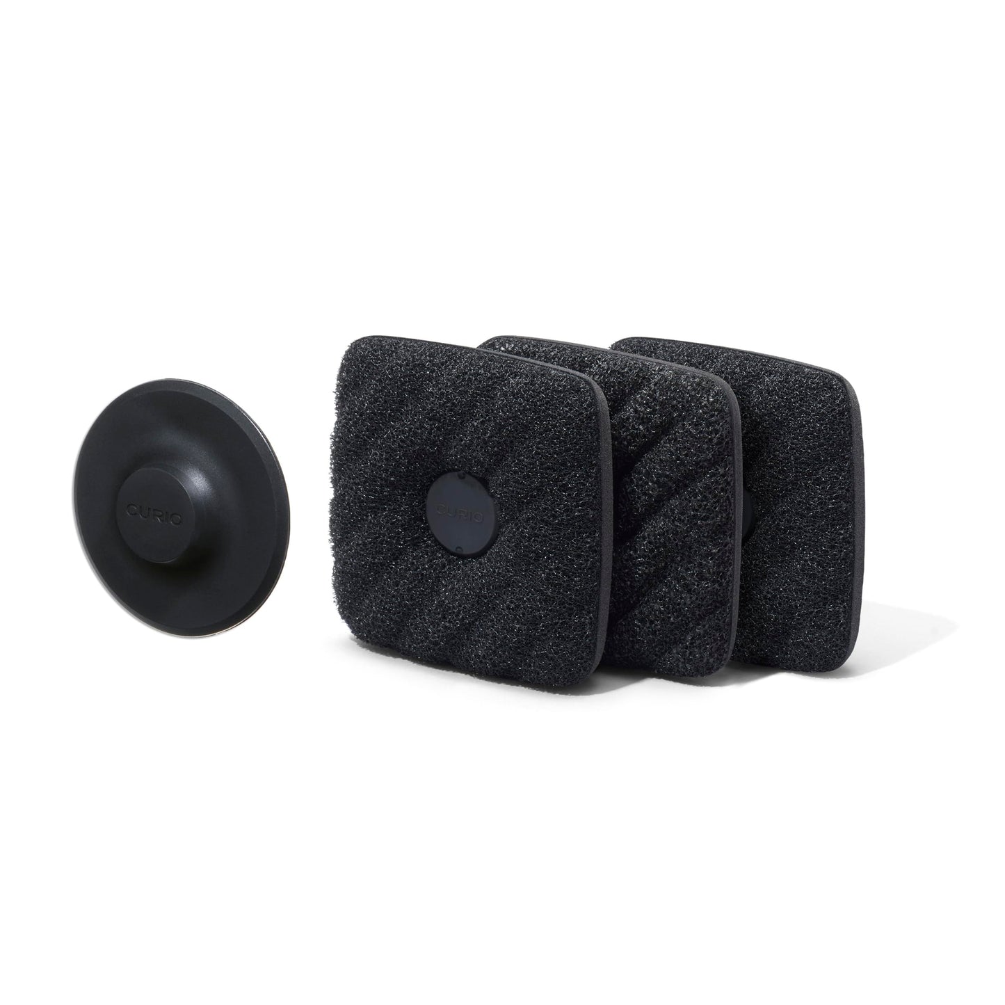 Curio Home Goods Ionic Non-Scratch Dish Sponges with Magnetized Holder, Odor Resistant Synthetic Scrub Sponges, 3 Pack, Black