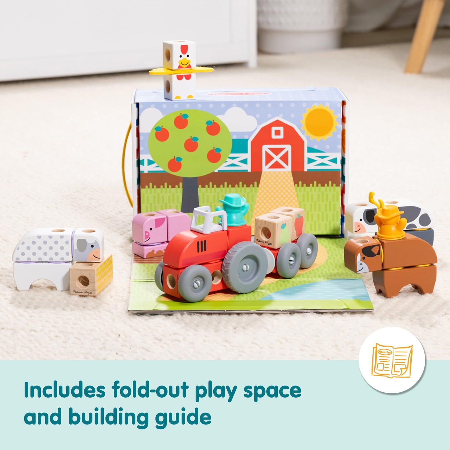 Melissa & Doug Blockables™ Farm Snap and Play, Mix and Match Connectable Wooden Building Blocks Play Set Toy for Preschool Boys and Girls (56 Pcs)