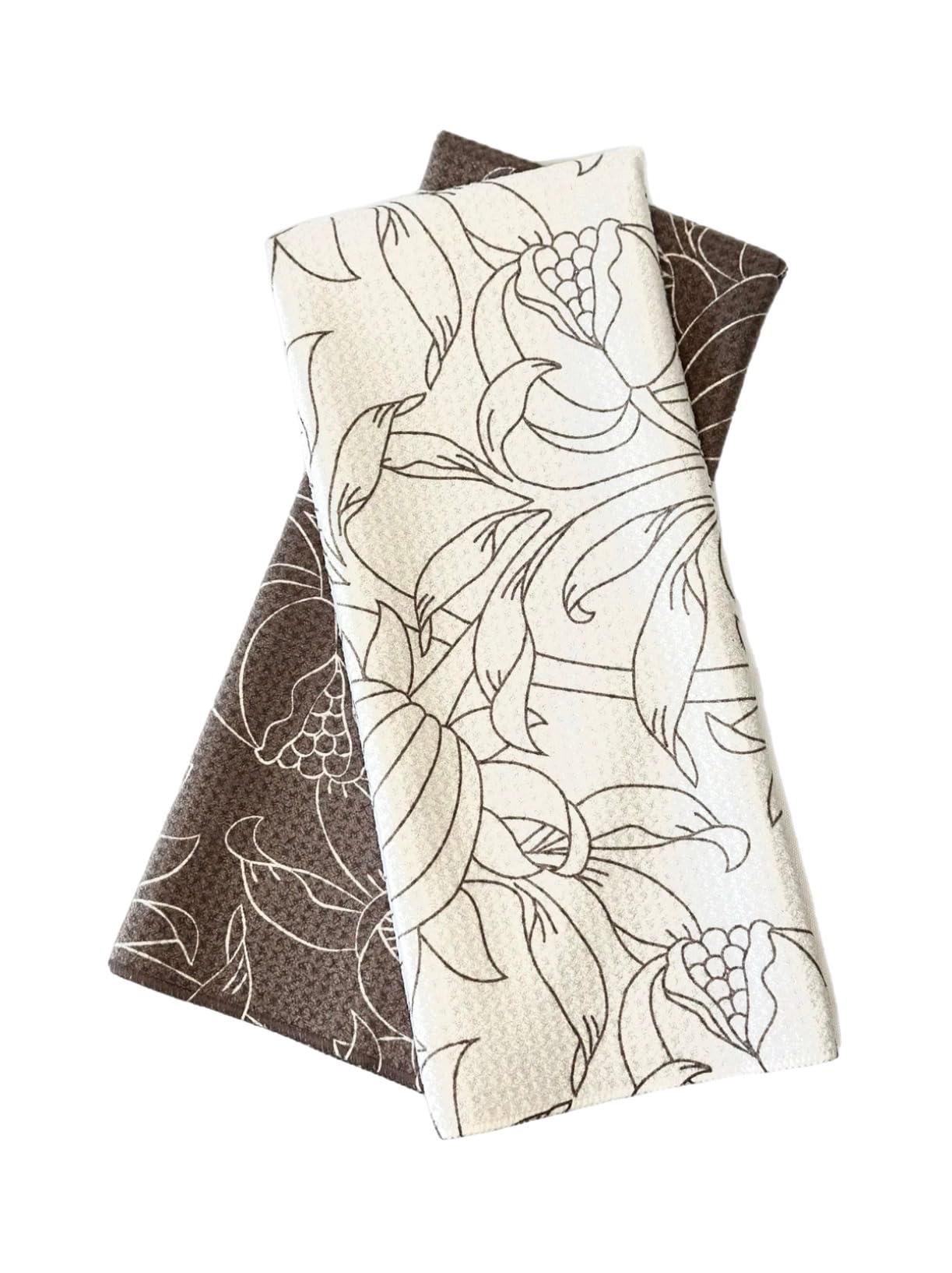 Trig Kitchen Towel. Tea Towel. Dish Cloth. Double Sided Design. Quick Dry Waffle Weave Microfiber. Highly Absorbent. Designer Prints. Modern. 2 Pack. Nora.