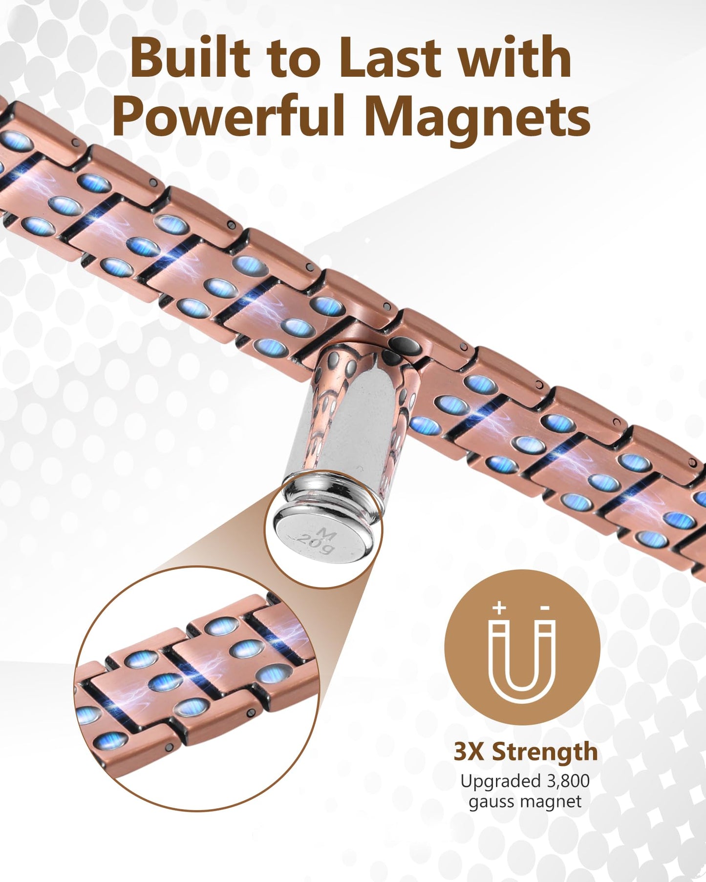 Feraco Copper Magnetic Cross Bracelet for Men, 99.99% Pure Copper with 3800 Gauss Magnets,Gifts for Him