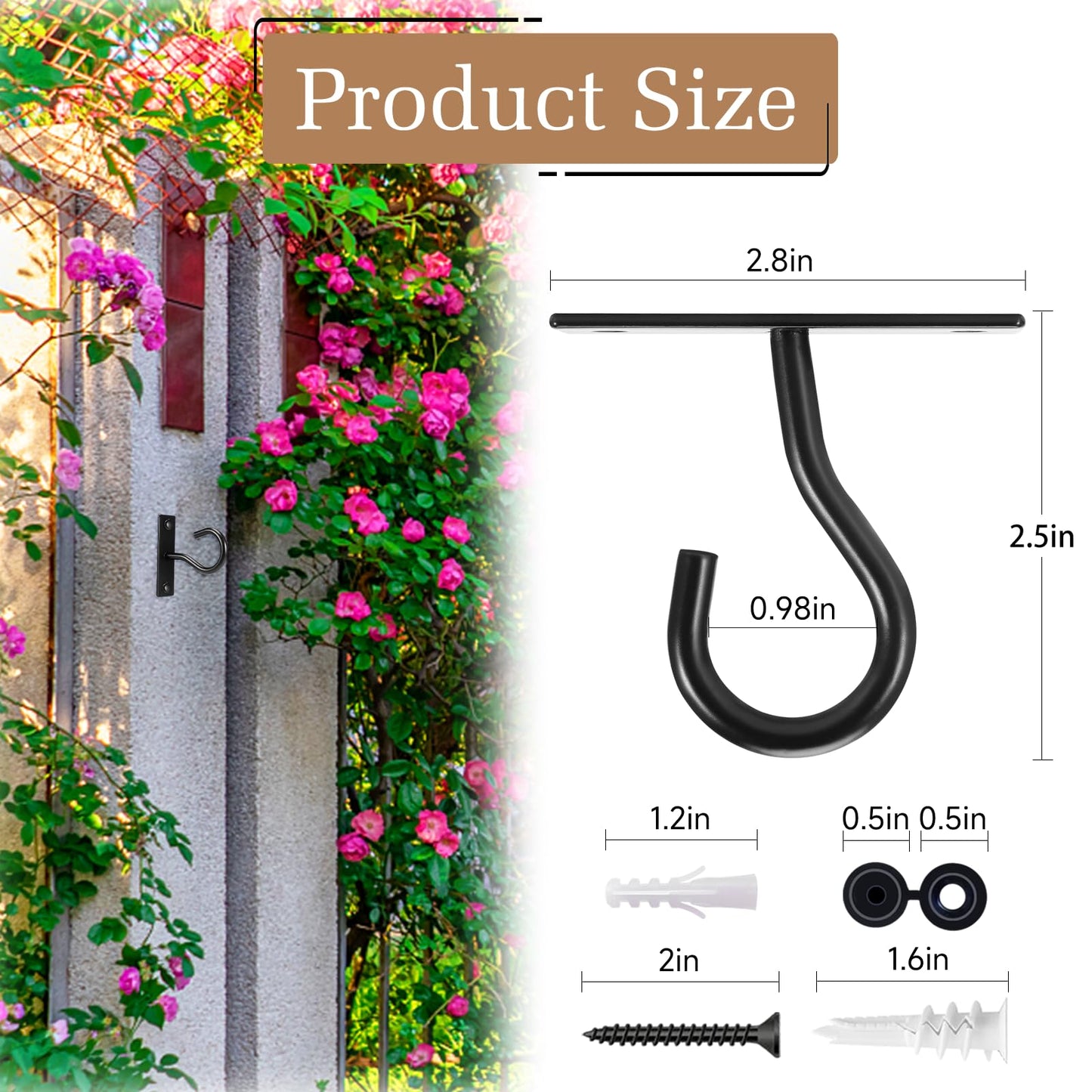 6Pack 2.5Inch Ceiling Hooks for Hanging Plant, Hanger for Indoor and Outdoor Plant Pots Holder, Wall Hook for Planters, Flower Basket, Wind Chimes, Lanterns, Lights, Bird Feeders, Home Decor