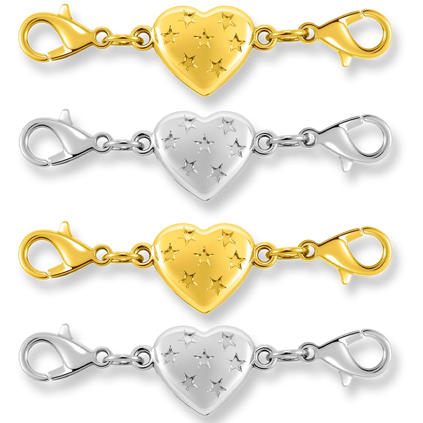 Magnetic Clasp Converter, Heart Design Lobster Clasps for Necklaces and Bracelets, Gold and Silver (2golden+2silvery)