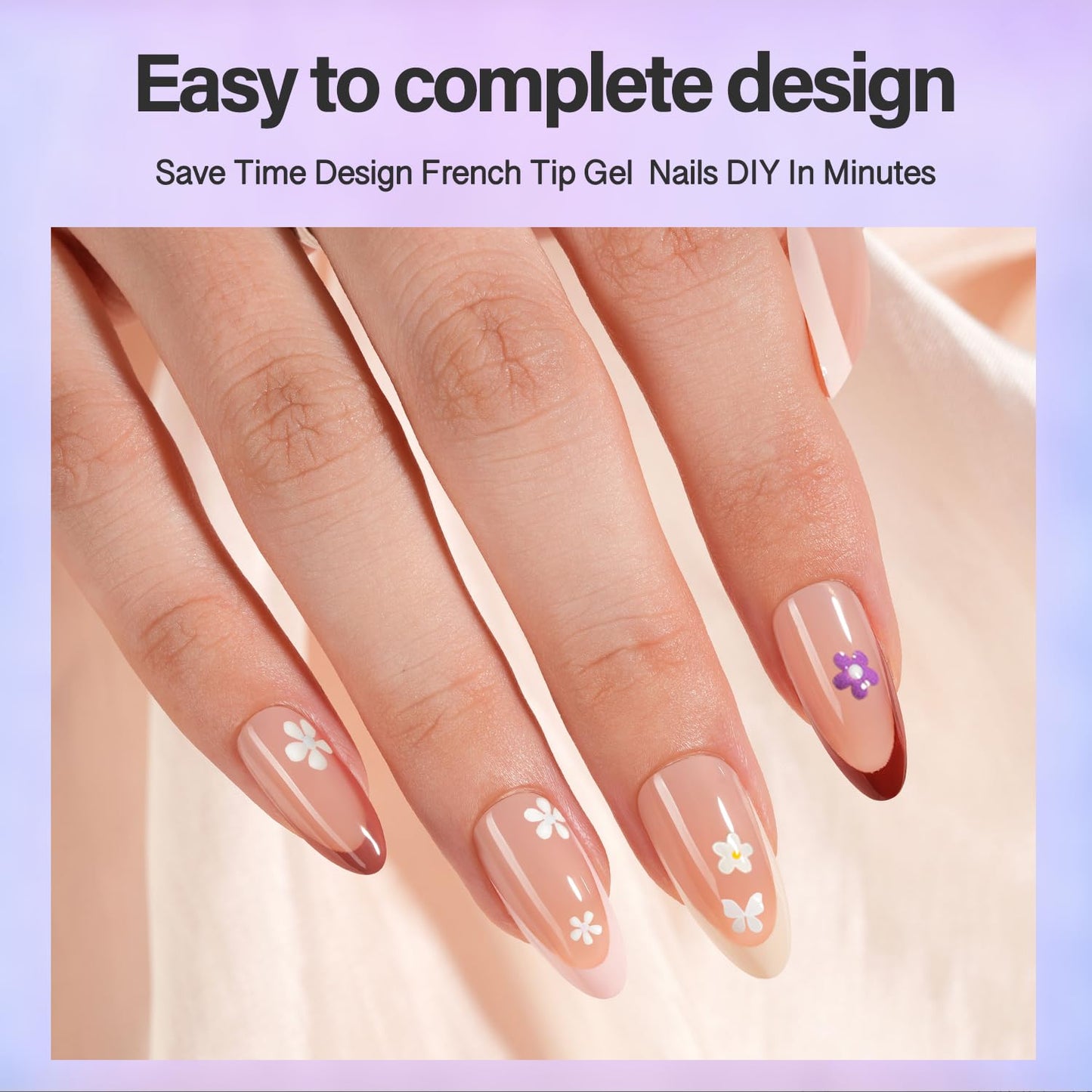 Vansiho French Gel Nails Kit - Medium Almond French Tip Press on Nails Kit, Nail Gel and Nail Lamp for Gift and Nail Art DIY