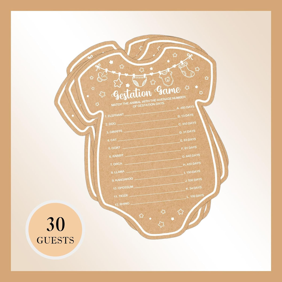 Baby Shower Games, Gestation Game, Baby Shower Game, Set of 30 Cards, Baby Games for Baby Shower, Baby Shower Decorations, Baby Shower Ideas, with Answer Keys
