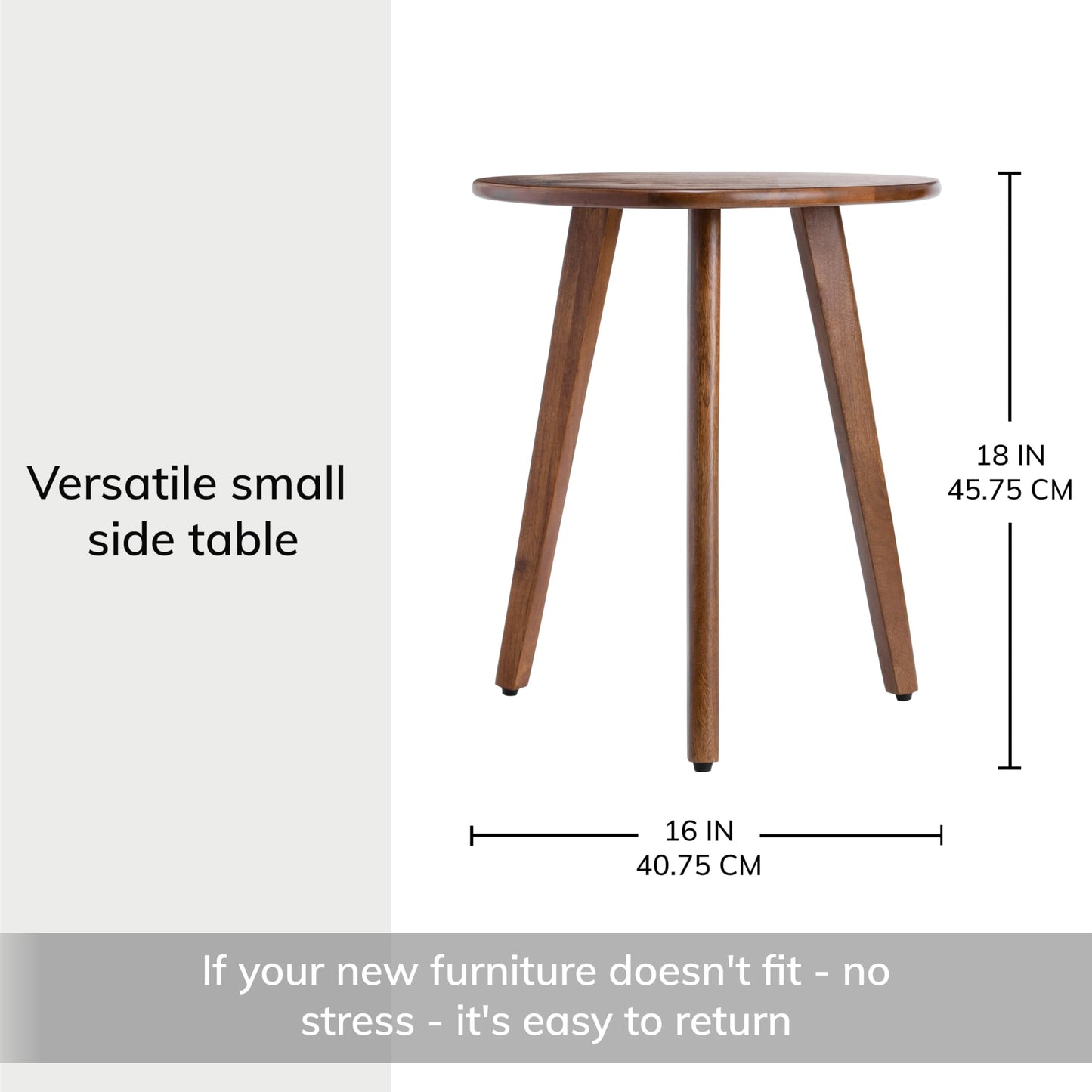 MH London Tri Pin Side Table I Handmade Natural Mango Wood, Naturally Moisture Resistant, Maintenance Free I 16" x 16" x 18" I Wandsworth, Walnut