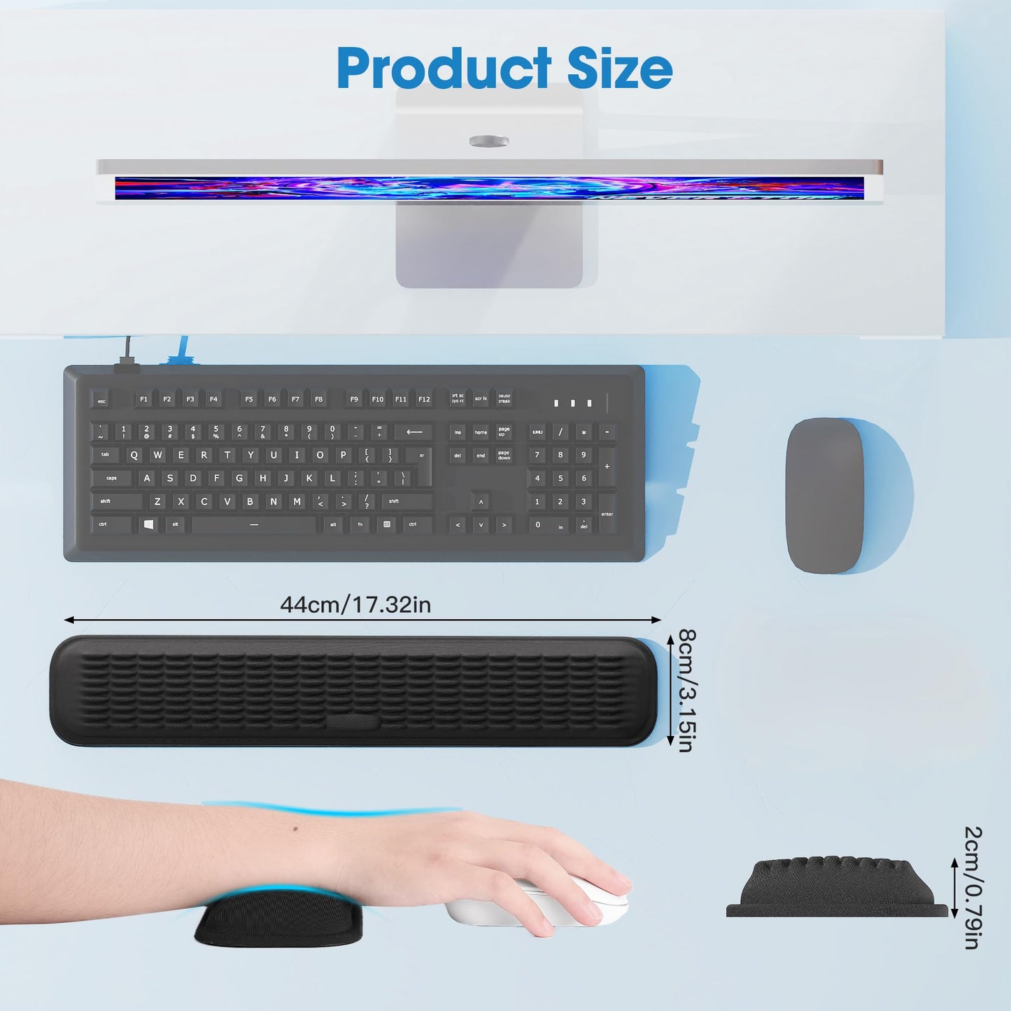 MEKASS Keyboard Wrist Rest, Soft Memory Foam Wrist Support for Keyboard, Keyboard Hand Rest Pad for Wrist Pain Relief, Keyboard Wrist Guard for Long Hours of Work, Gaming, Studying（Classic Black）