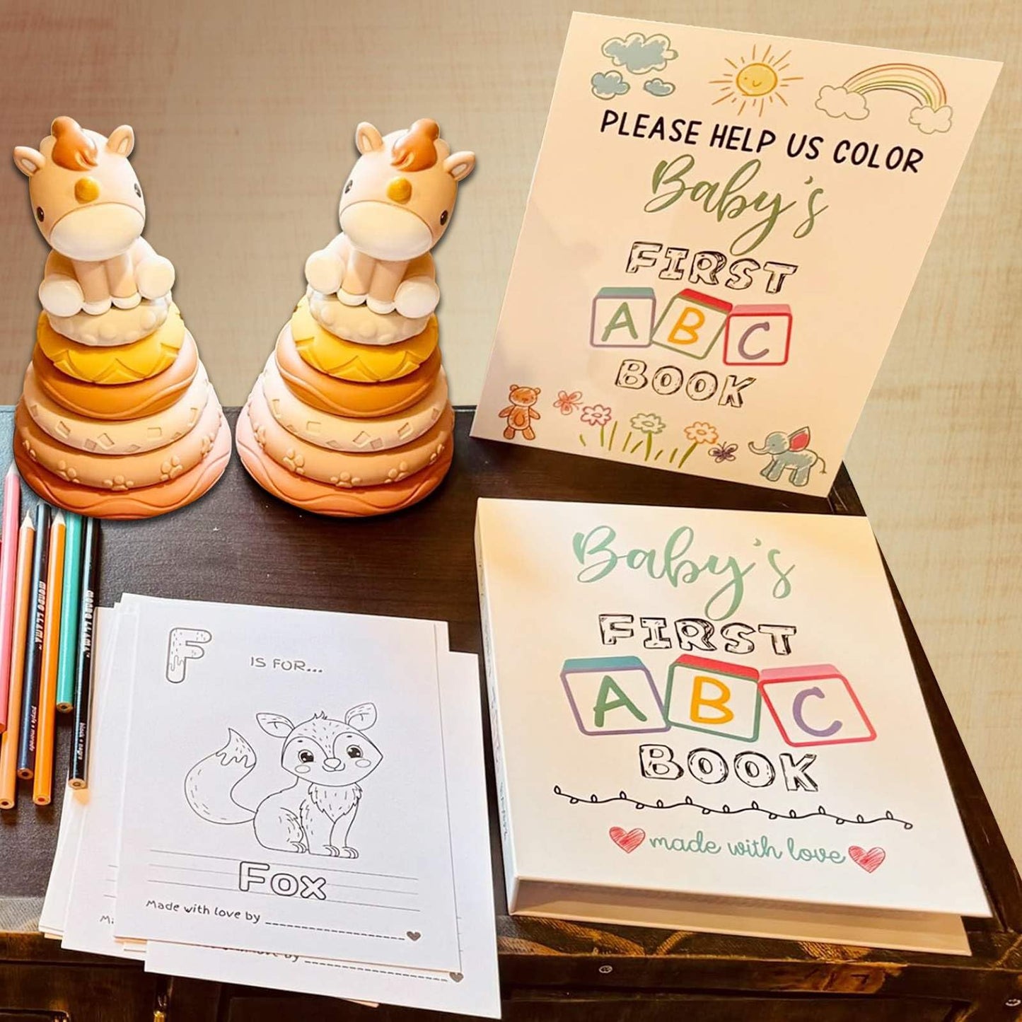 Baby's First ABC Book Baby Shower Activity Keepsake Game, ABC Coloring Baby Shower Guest Book Alternative, Baby's First Alphabet Coloring Book, Alphabet A to Z Coloring Pages
