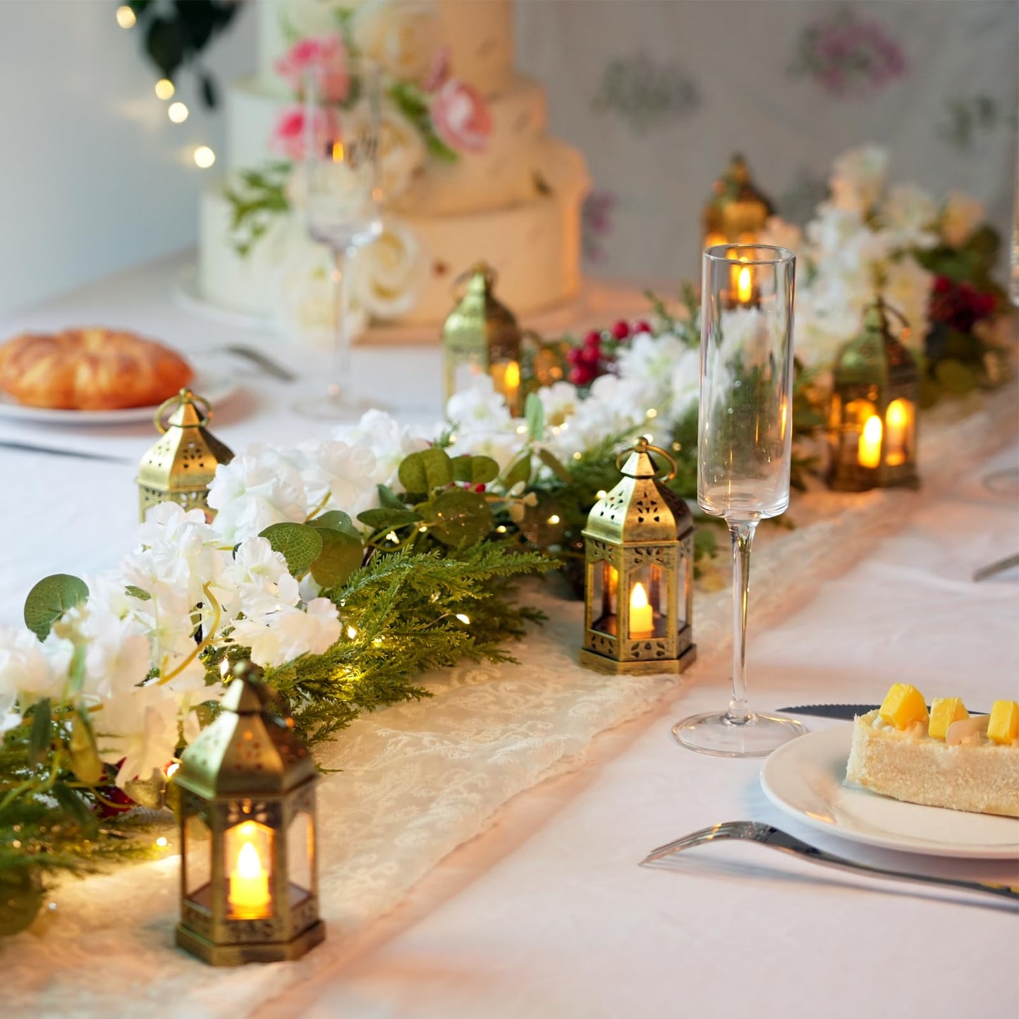 Mini Lanterns Decorative for Wedding Centerpiece - 20 Pcs Romadedi Hanging Small Gold Lantern Bulk with Flickering LED Candles for Halloween Decorations, Christmas Table Decor, Batteries Included