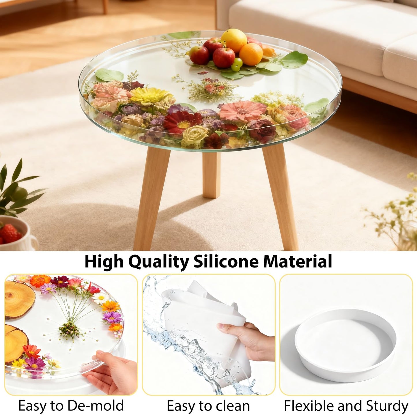 Extra Large Round Resin Table Molds, 20 inch Epoxy Resin Table Silicone Mold for Art Home Decor, DIY Artwork, Floral Preservation Bouquet Mold & Charcuterie Board Tables Coffee Table