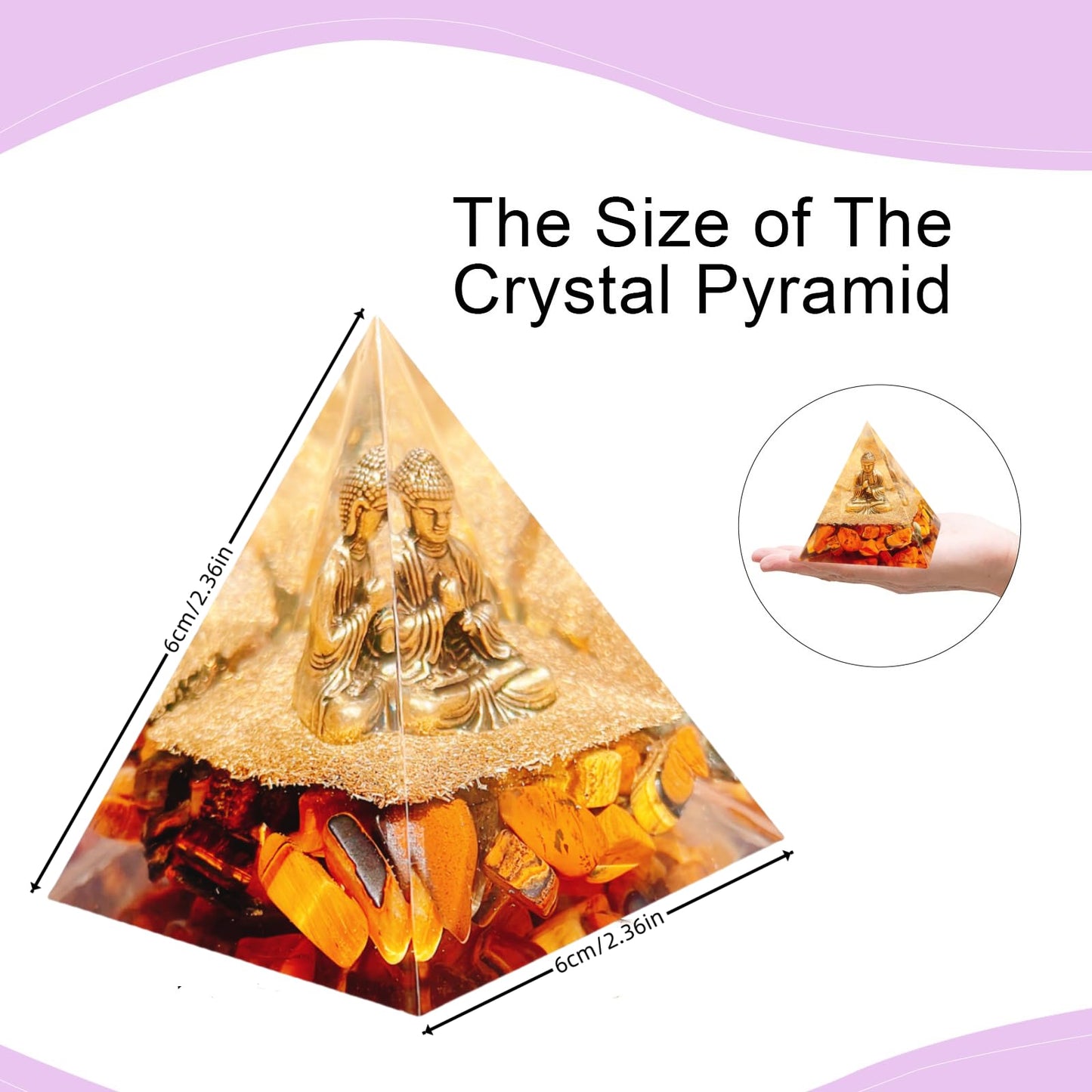 Saefheled Natural Tiger's Eye Stone Orgone Pyramid, Orgonite Crystal Healing Pyramid with Built-in Buddha Statue, Attract Wealth Success, Prosperity, Balance Chakra Used for Meditation & Healing, 6cm