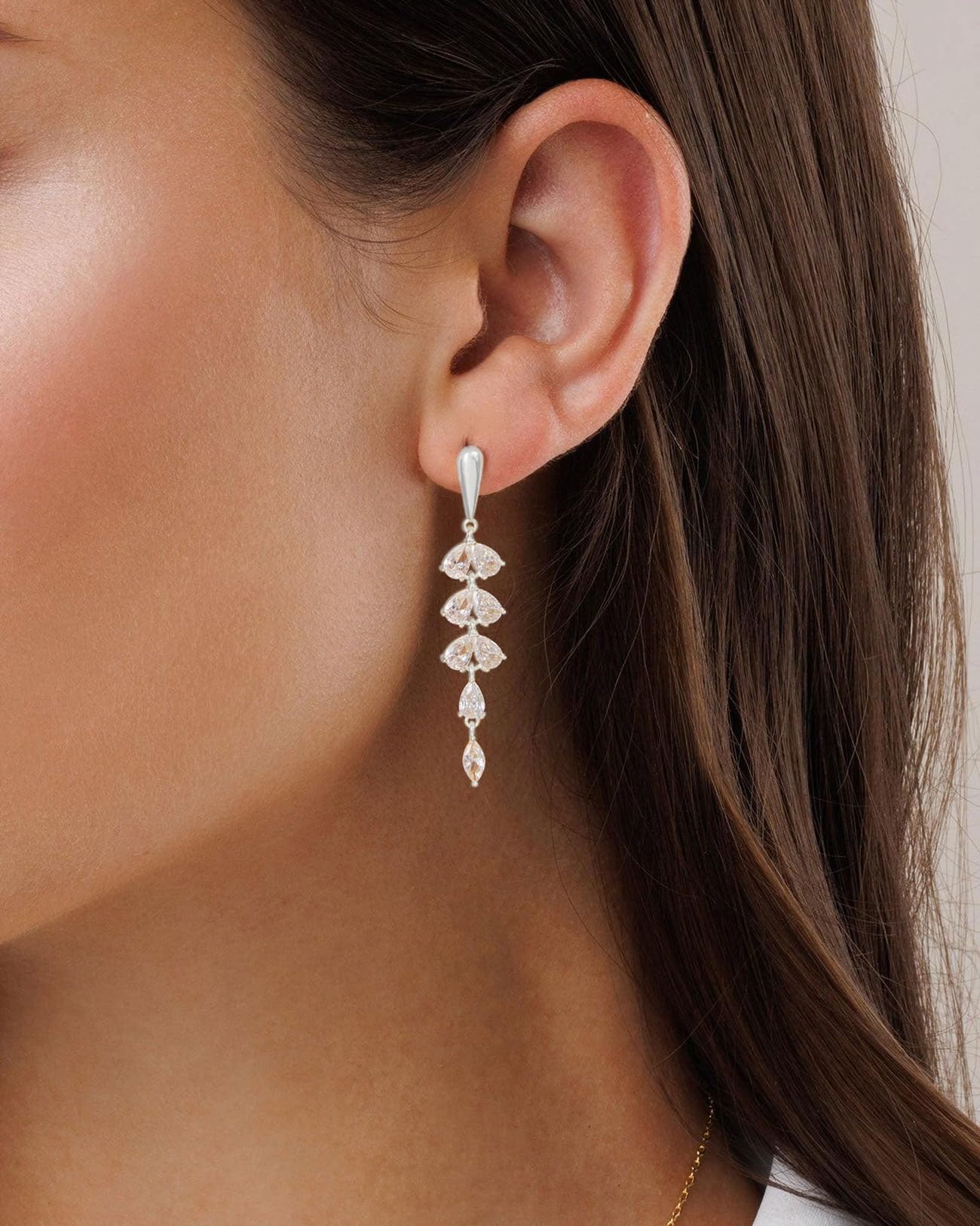PRTGL Dangle Earrings for Women - 14K White Gold Plated Silver Cubic Zirconia CZ Dangle Wedding Earrings for Women Bridal Bridesmaid