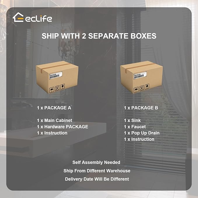 eclife 30" Bathroom Vanities Cabinet with Sink Combo, Wall Mounted Floating Cabinet W/Decor Line, Soft-Close System, 2 Extra Big Drawers, Matte Black Faucet, Navy Blue