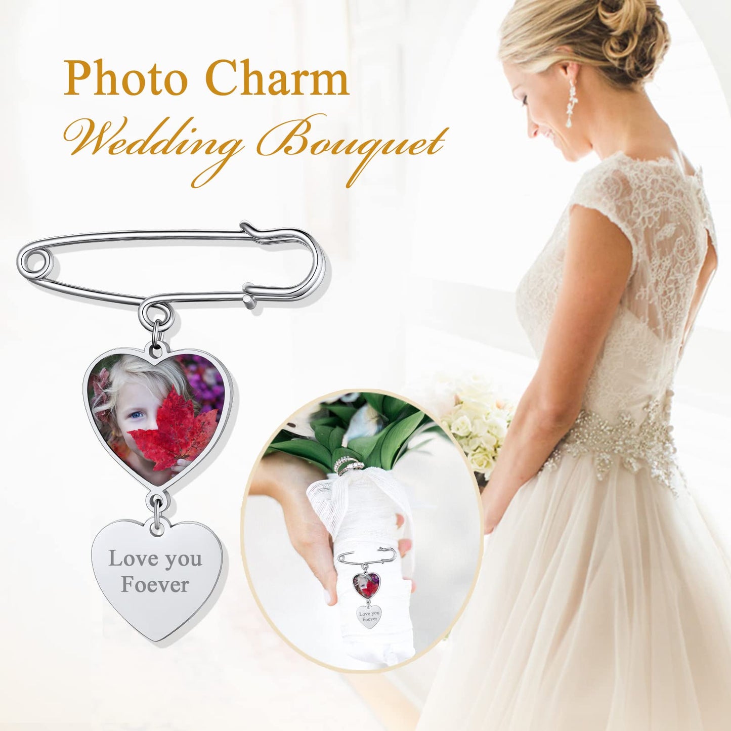 Custom4U Pin with Picture for Groom Custom Memorial Photo Bouquet Charm