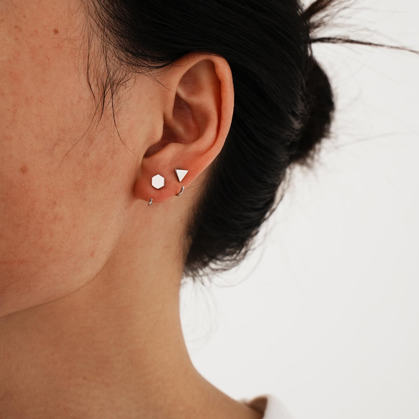925 Sterling Silver Huggie Earrings - Triangle Dot Half Hoop for Women - Open Little Huggy Earrings - 2 Pairs