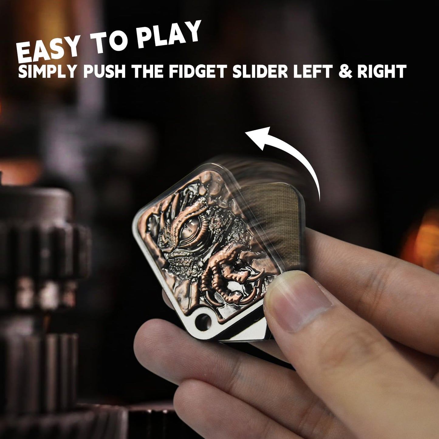 SKEDC Dragon Fidget Slider - Metal Fidget Slider for Adults, Executive Desk Toy, Stress Relief & Focus Enhancing Stocking Stuffers for Men Teens