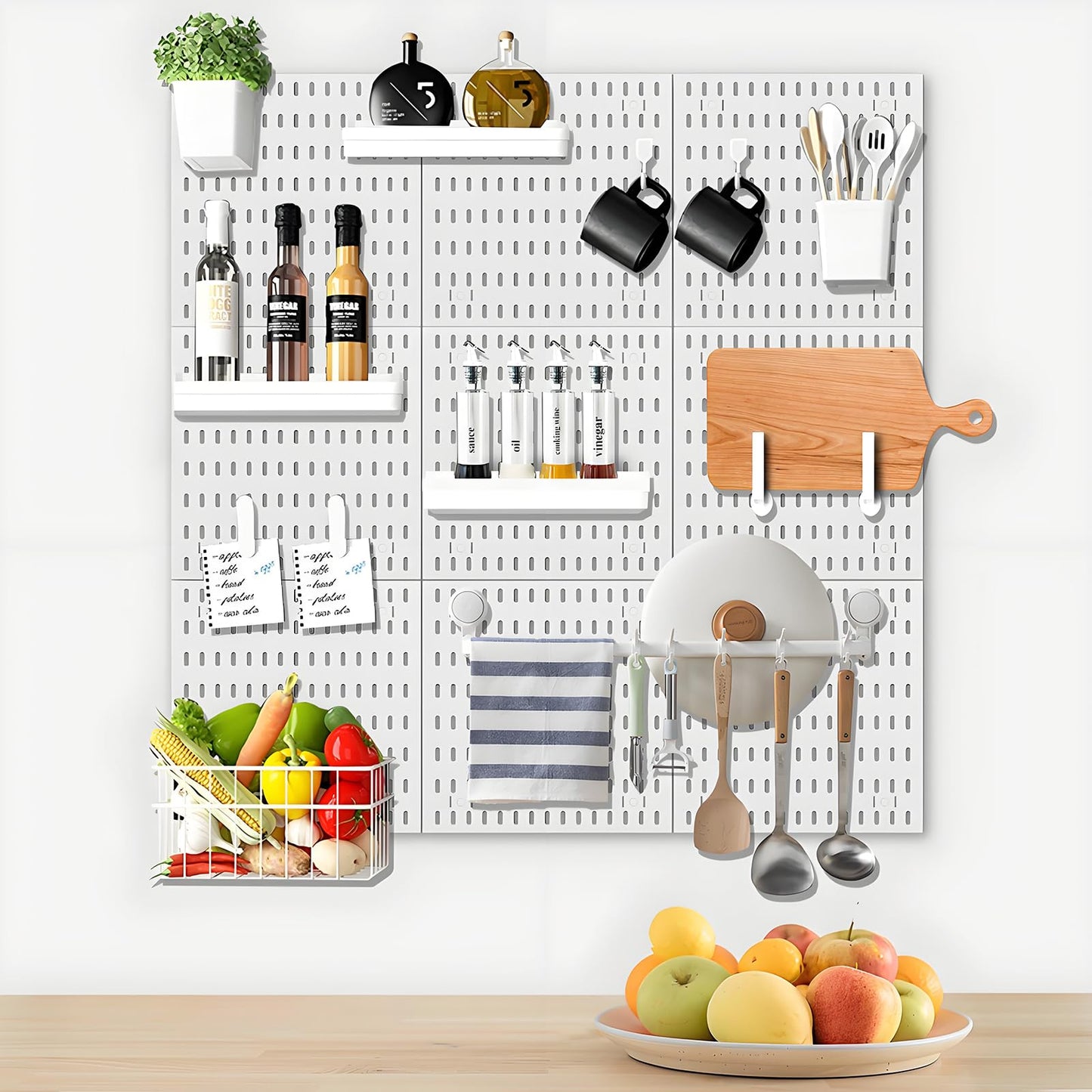 LANSI Peg Board, Pegboard Kit Wall Organizer Panels, White Pegboard Wall Organizer with Bins Hooks Shelves for Home, Craft Room, Garage Tool Storage, Kitchen, Workshop, Tool Organization