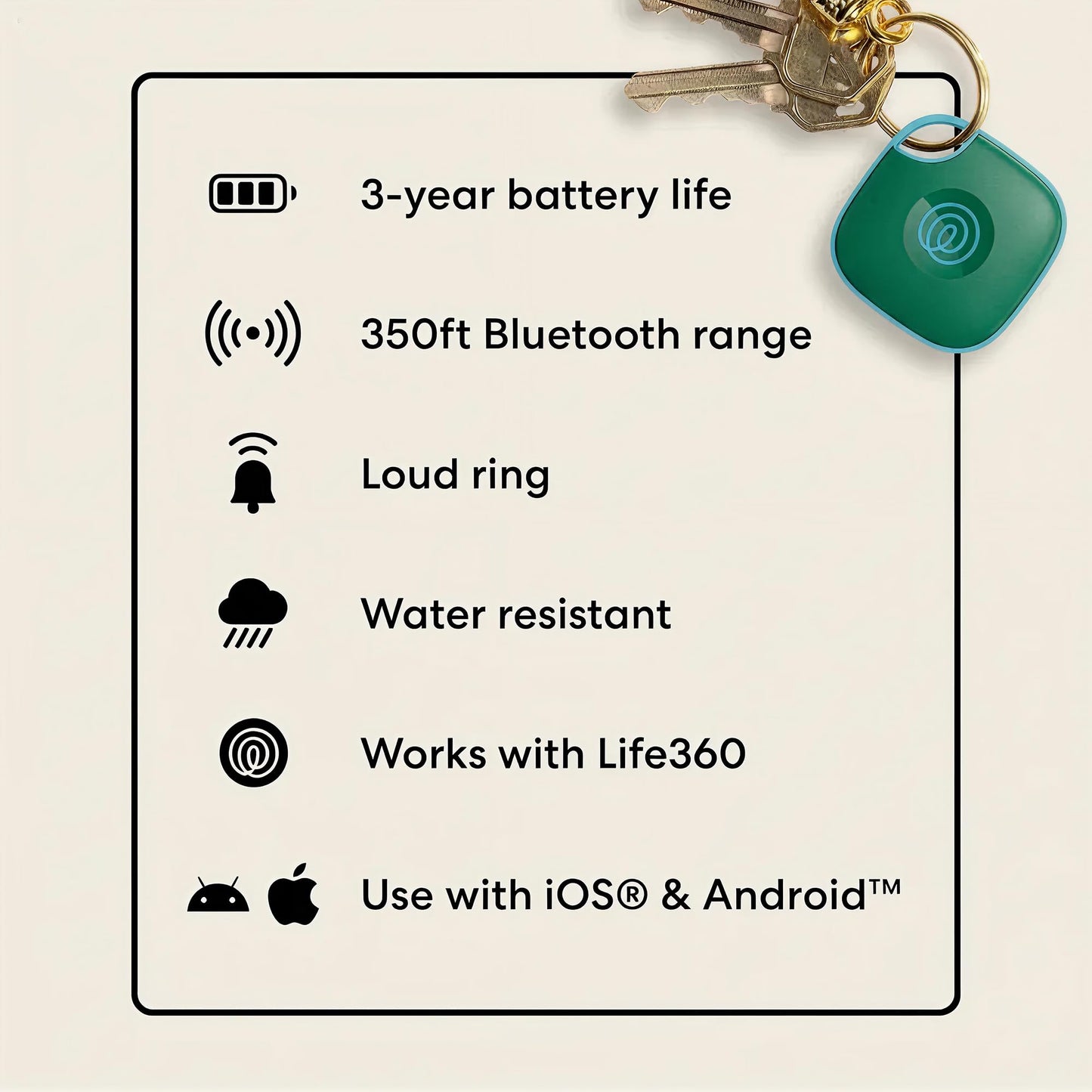 Life360 Tile - Bluetooth Tracker, Keys Finder and Item Locator for Keys, Bags and More. Phone Finder. Both iOS and Android Compatible. 1-Pack (Green Surf)
