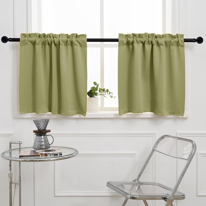 Pickluc Cafe Kitchen Curtains 36 Inches Long 2 Panels, Blackout Tier Curtains with Rod Pocket, Short Black Out Curtain for Small Window, 42" Wide and 36" Length, Set of Two, Sage Green