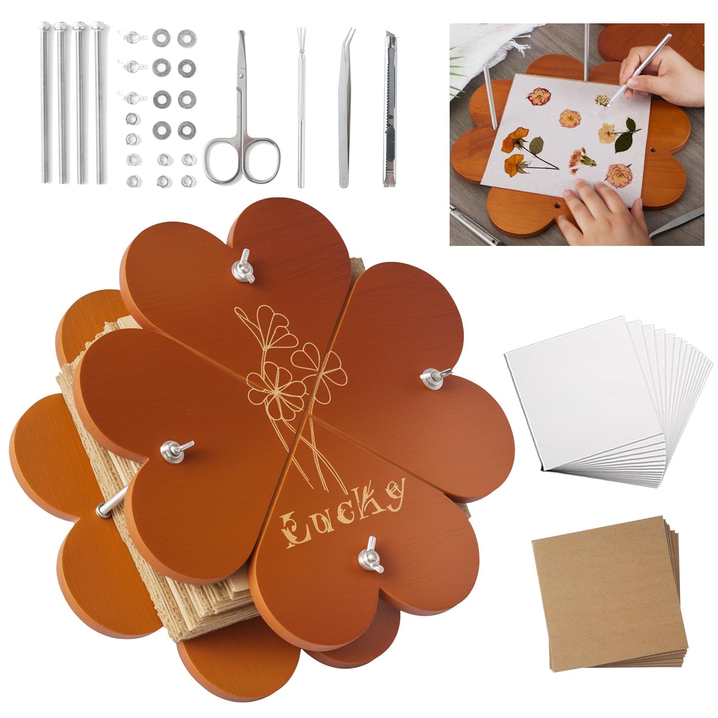 PAZIONMI Extra Large Flower Press Kit – Flower Preservation/Drying Kit for DIY Wedding Bouquet Preservation, DIY Pressed Plant Preservation, 11"x11"Wooden Pressing Boards