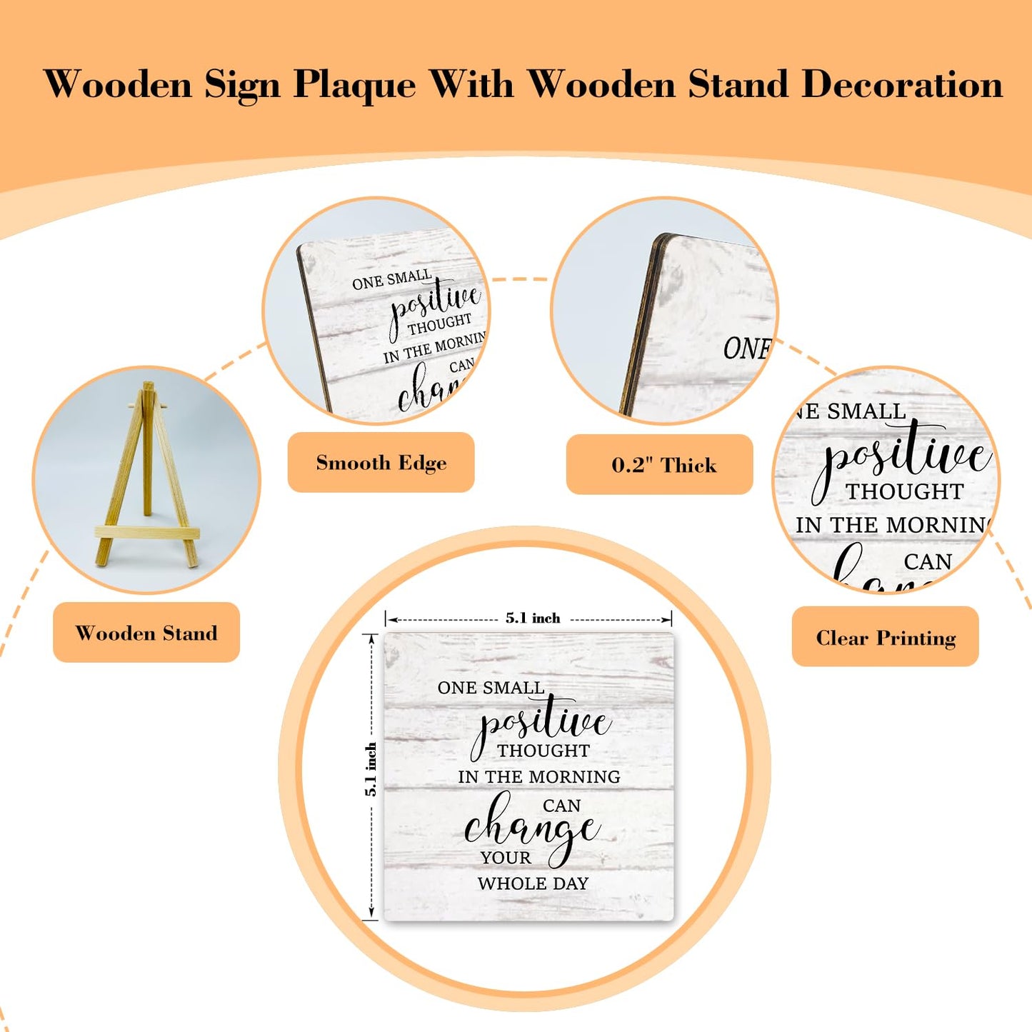 Inspirational Gifts for Women Man Her, One Small Positive Thought In The Morning Inspirational Wood Sign With Stand, Desk Decor Table Decoration for Home Office Shelf - 59