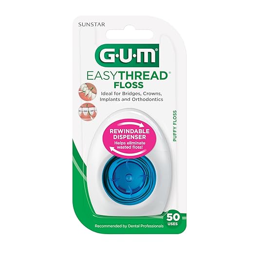 GUM EasyThread Threader Floss - Expanding Dental Floss for Braces, Bridges, and Implants - Built in Rigid Floss Threaders (50 Uses)(Pack of 3)