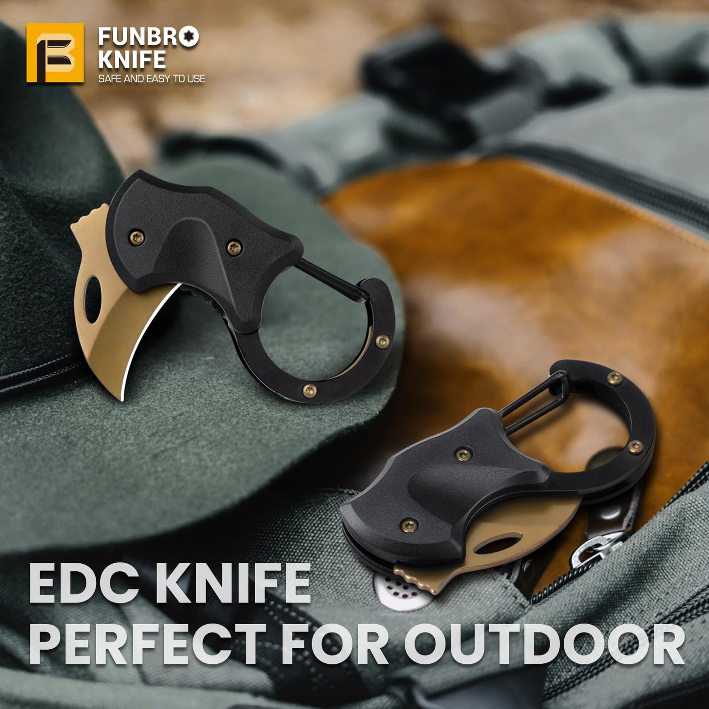 FUNBRO Small Pocket Knife for Men, Cool Folding Knife Box Cutter with 1.34inch Sharp Blade, EDC Knives Tool for Everyday Carry, Great Gift for Men (Gold)