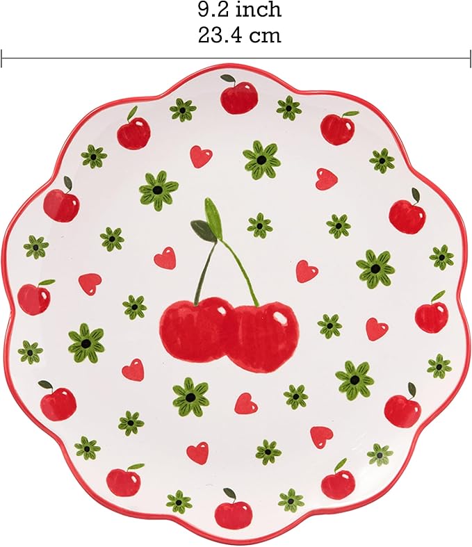Bico Fruit Pop Scalloped Salad Plates Set of 4, 8.75 Inch Ceramic Dessert Plates for Salad, Appetizer, Side Dishes, Microwave and Dishwasher Safe, Gift for Housewarming and Thanksgiving