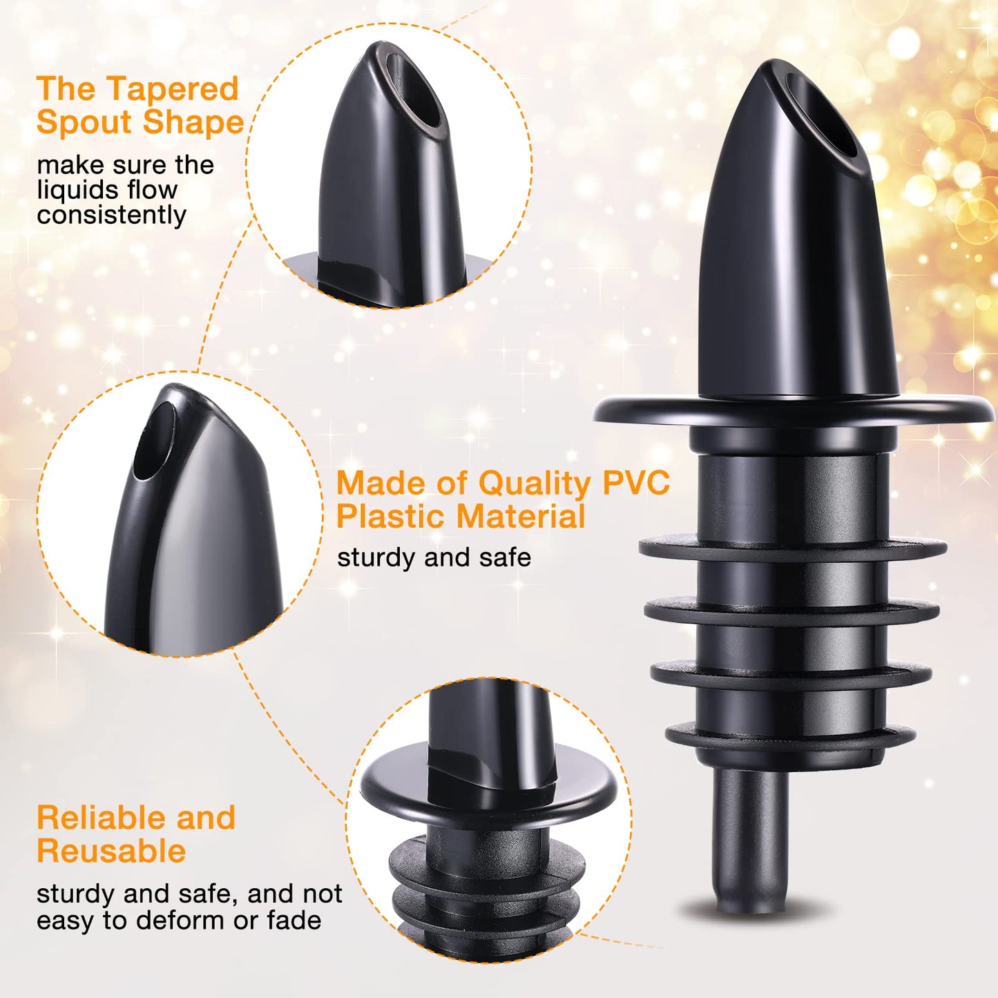 Potchen 100 Packs Pour Spout for Liquor Bottles Flow Pourers Pour Spouts for Bars Clubs Pubs Restaurants Coffee Shops and Home(Black)