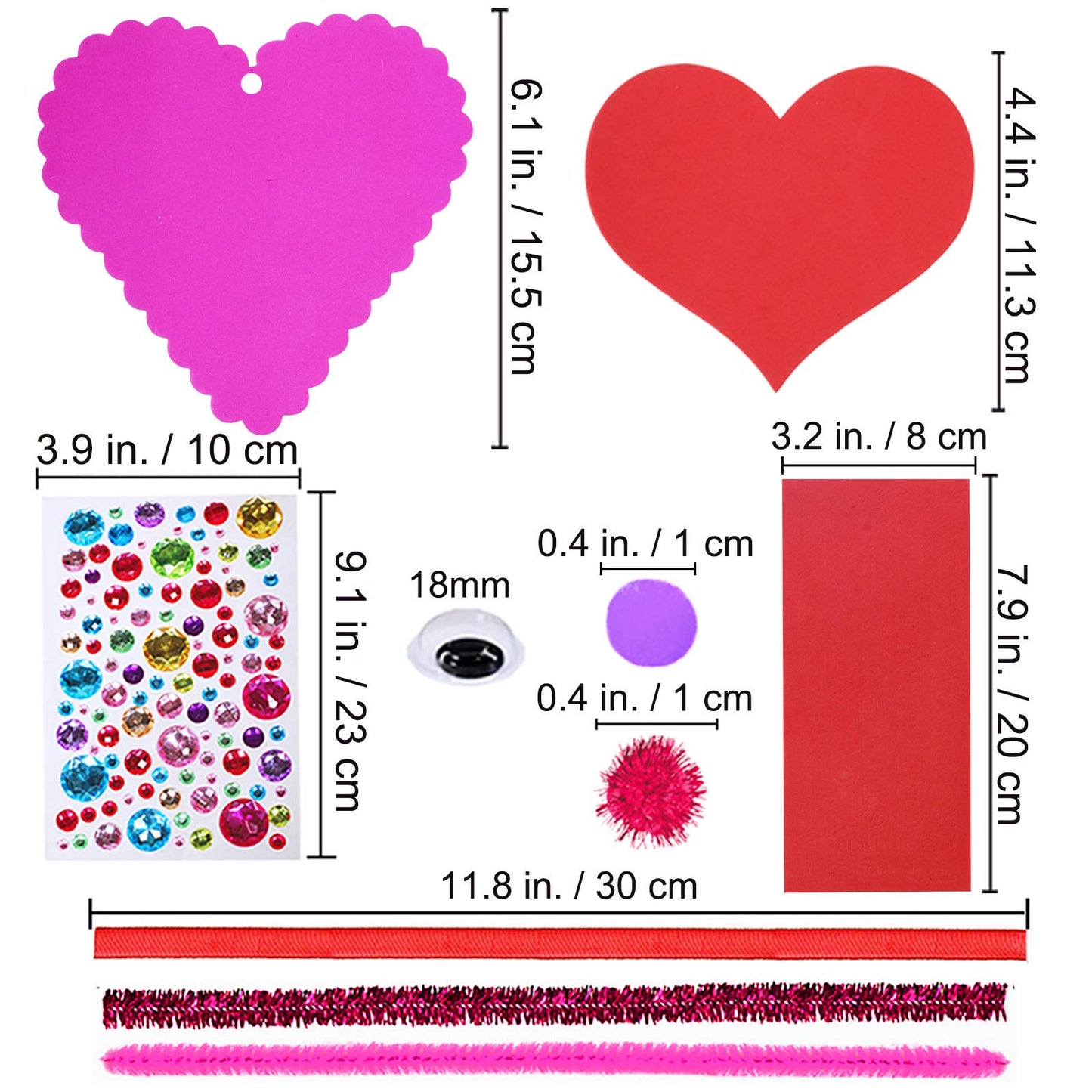 Winlyn 24 Sets Valentine's Day Heart Ornaments Decorations DIY Foam Craft Kits Assorted Shapes Stickers Pom-poms Googly Eyes for Kids Classroom Art Activity Gift Exchange