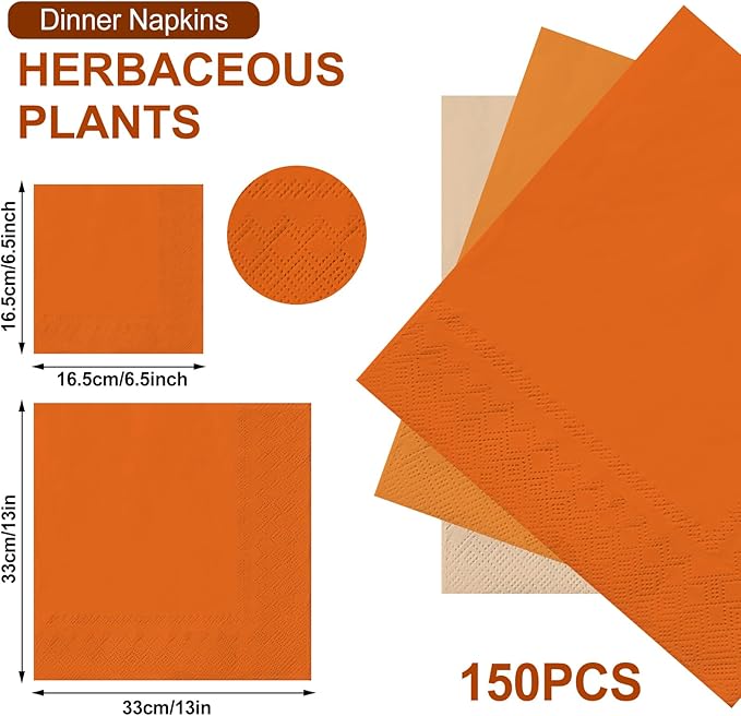 Whaline 150 Pack Fall Color Orange Napkins 6.5 x 6.5 Inch 3 Colors Disposable Paper Napkins Orange Theme Fall Dinner Napkins for Autumn Thanksgiving Party Celebration Supplies Table Decorations